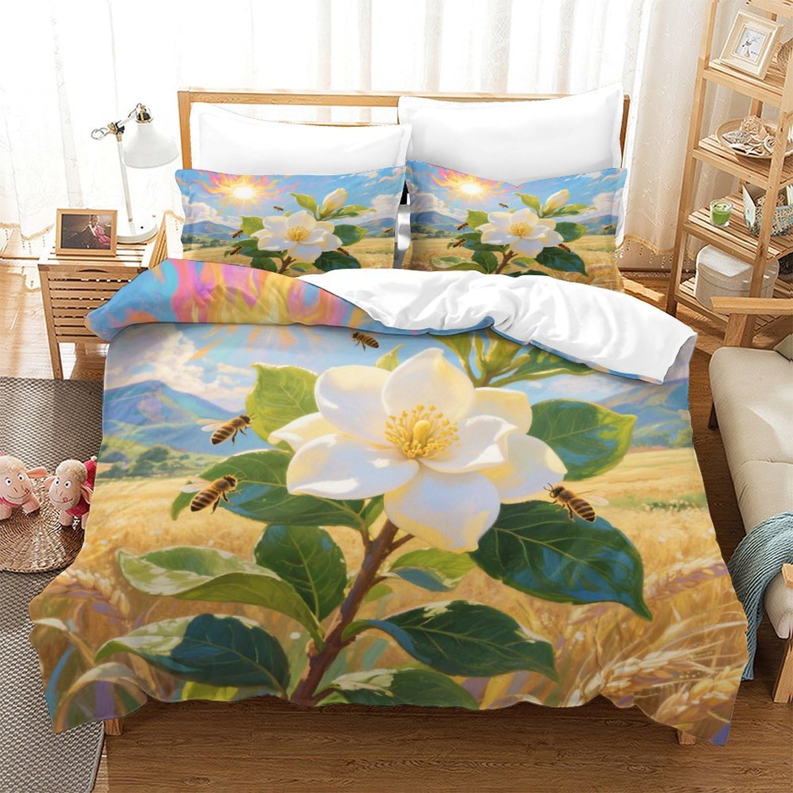 Housse de couette zippée Gardenie 260x220 anti-glissement en microfibre