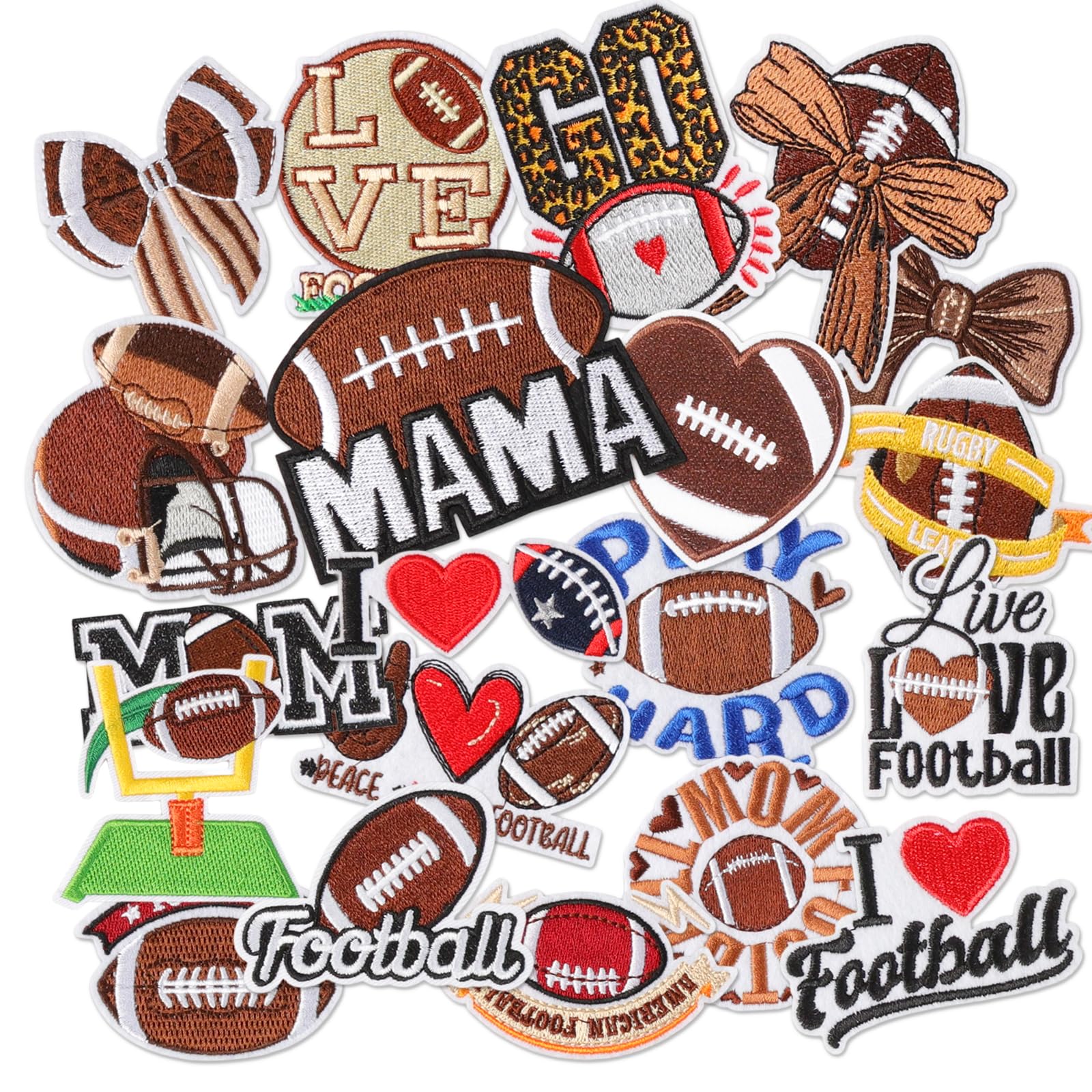 20 Pcs Football Iron on Patches for Hats Clothes Rugby Sport Embroidered Applique Patches Cute Trucker Hat Patch for Football Enthusiasts Team Fans Bags Jackets Jeans DIY Crafts Decorations