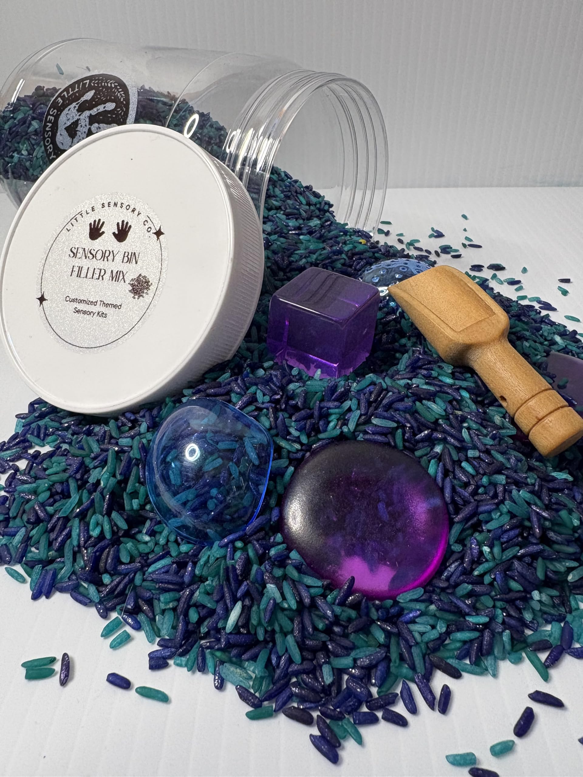 Calm Creations- Sensory Bin Filler Mix: 32 Oz. Plastic Jar, Tactile Toys, Mini Scoop.