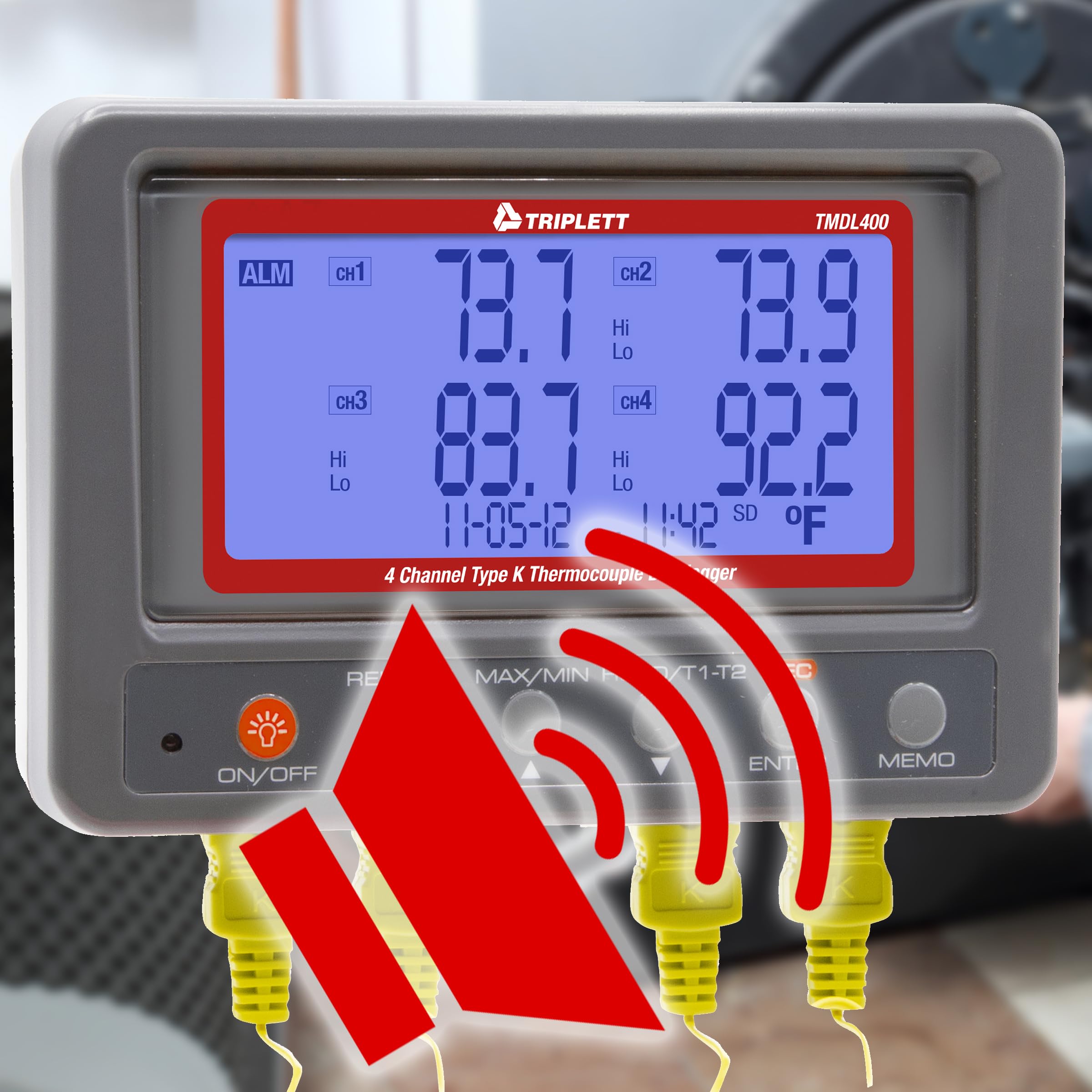 Triplett TMDL400 Thermoelement-Datenlogger Typ K, 4 Kanäle, mit SD-Karte