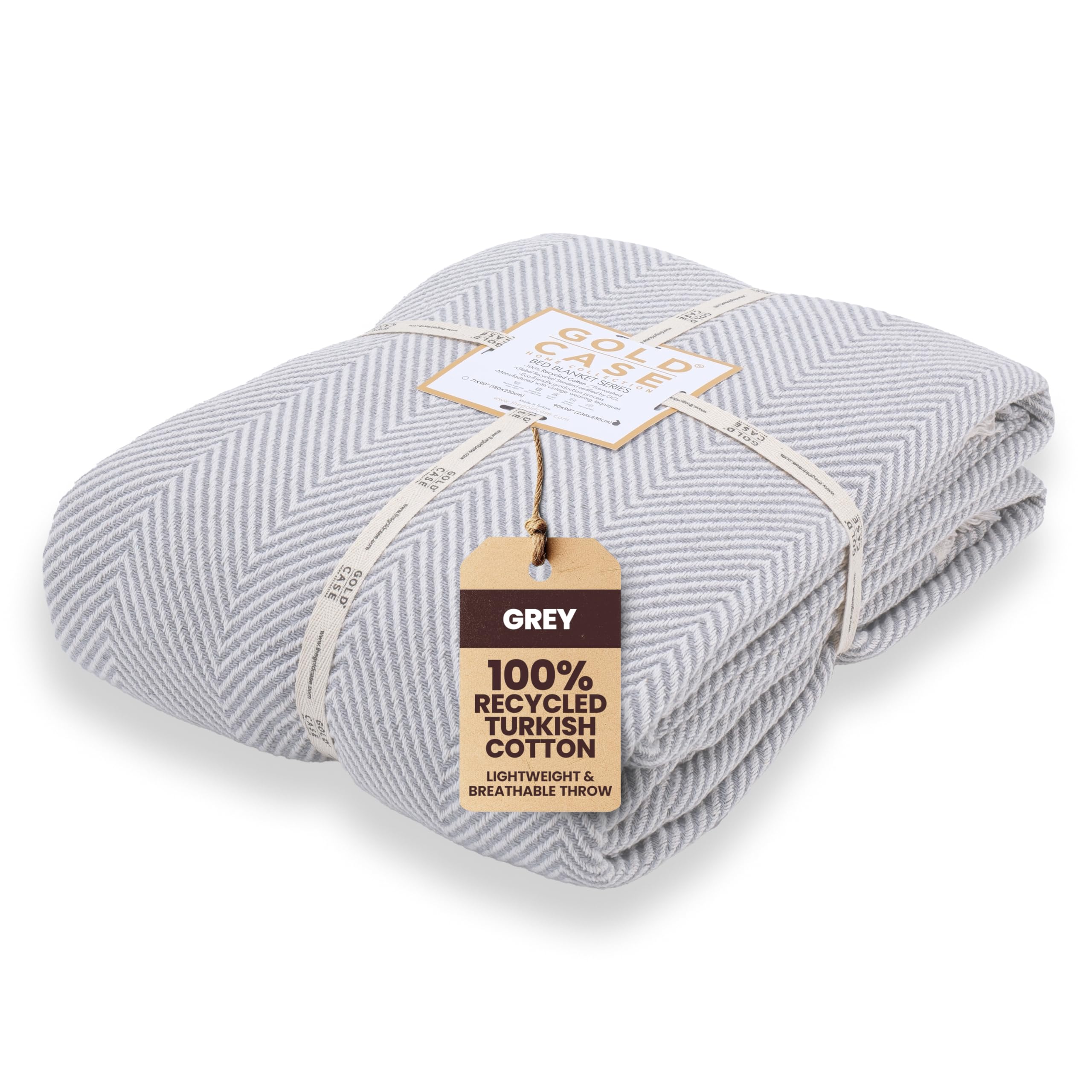 Gold Case Throw Blanket for Bed - 100% Recycled Turkish Cotton Blanket - Elegant Lightweight Soft Throw Blankets for Bed & Living Room - Queen Size
