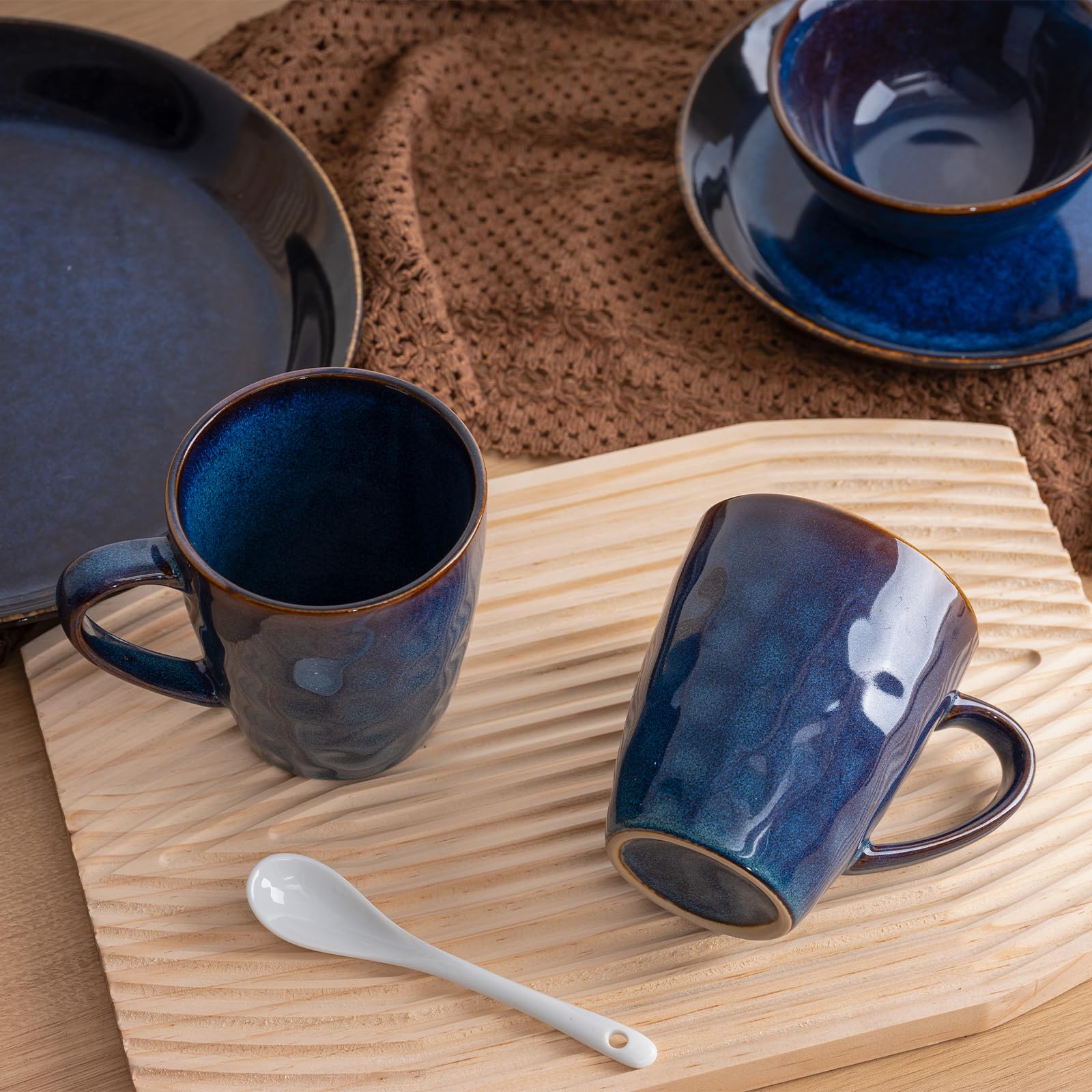 Kaffeebecher Set 6 Stück Tassen Set 370ml Kaffeetassen Porzellan mit Henkel, Teetasse Groß Milchkaffeetasse Kaffeepott für Espresso Cappuccino Keramiktasse in Mitternachtsblau