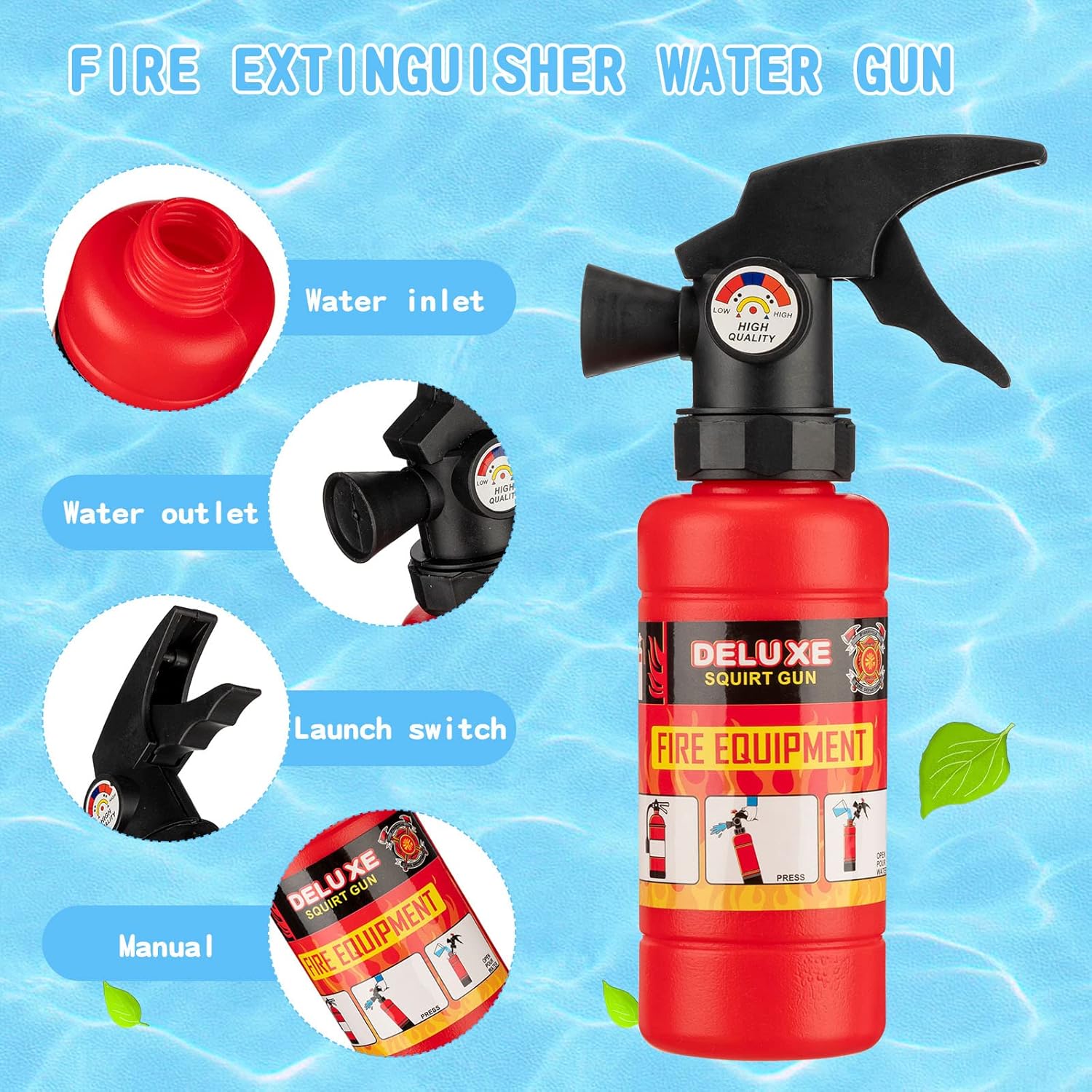 24 Pcs 7 Inch Fire Extinguisher Squirter Toys Realistic Firefighter Water Squirt Toys Fun Fireman Squirters for Boys Girls Swimming Pool Beach Party Favors Outdoor Water Fighting Play Cosplay Props