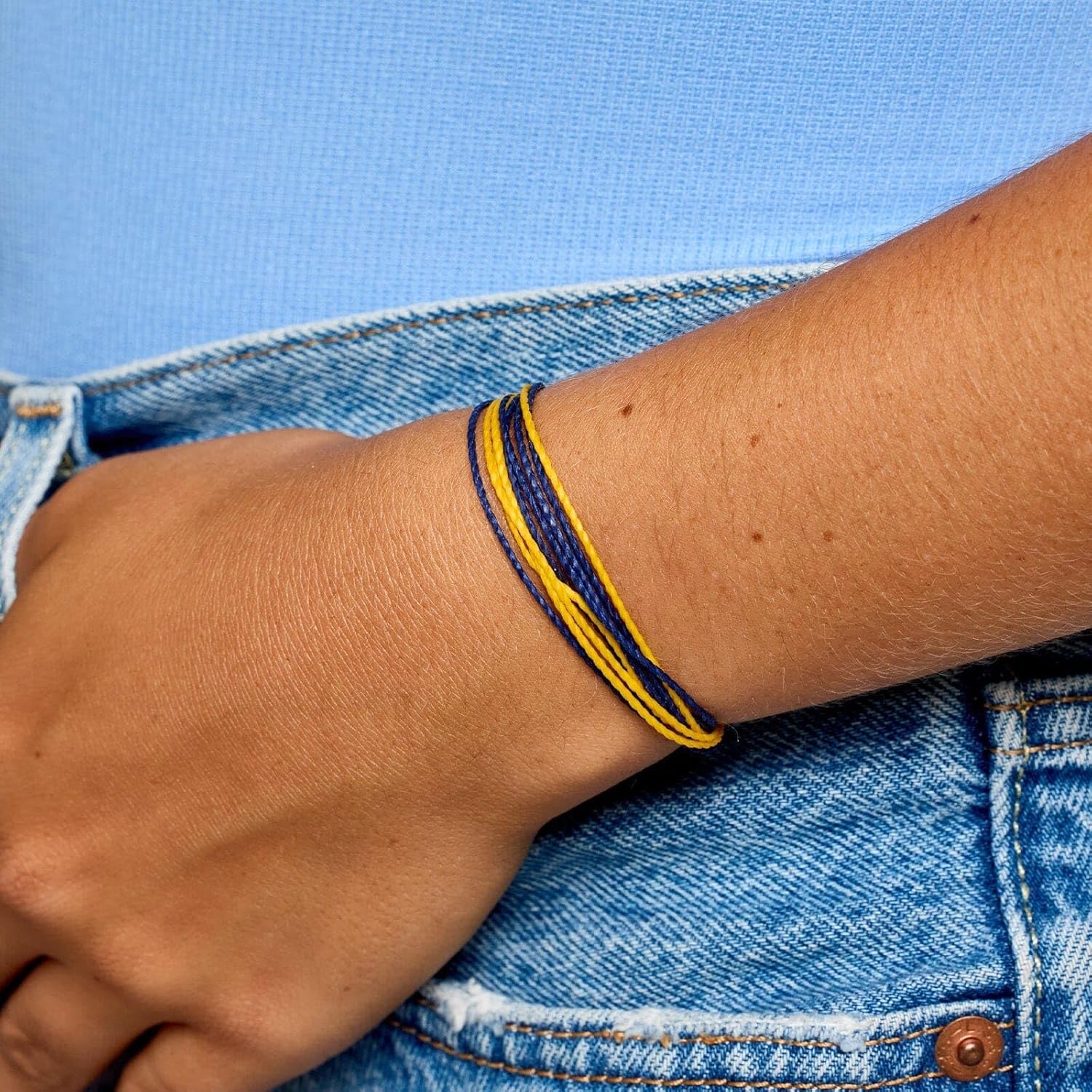 Pura Vida Bracelet Braided Stackable Bracelet for Women, One Size, Navy & Yellow - Image 7