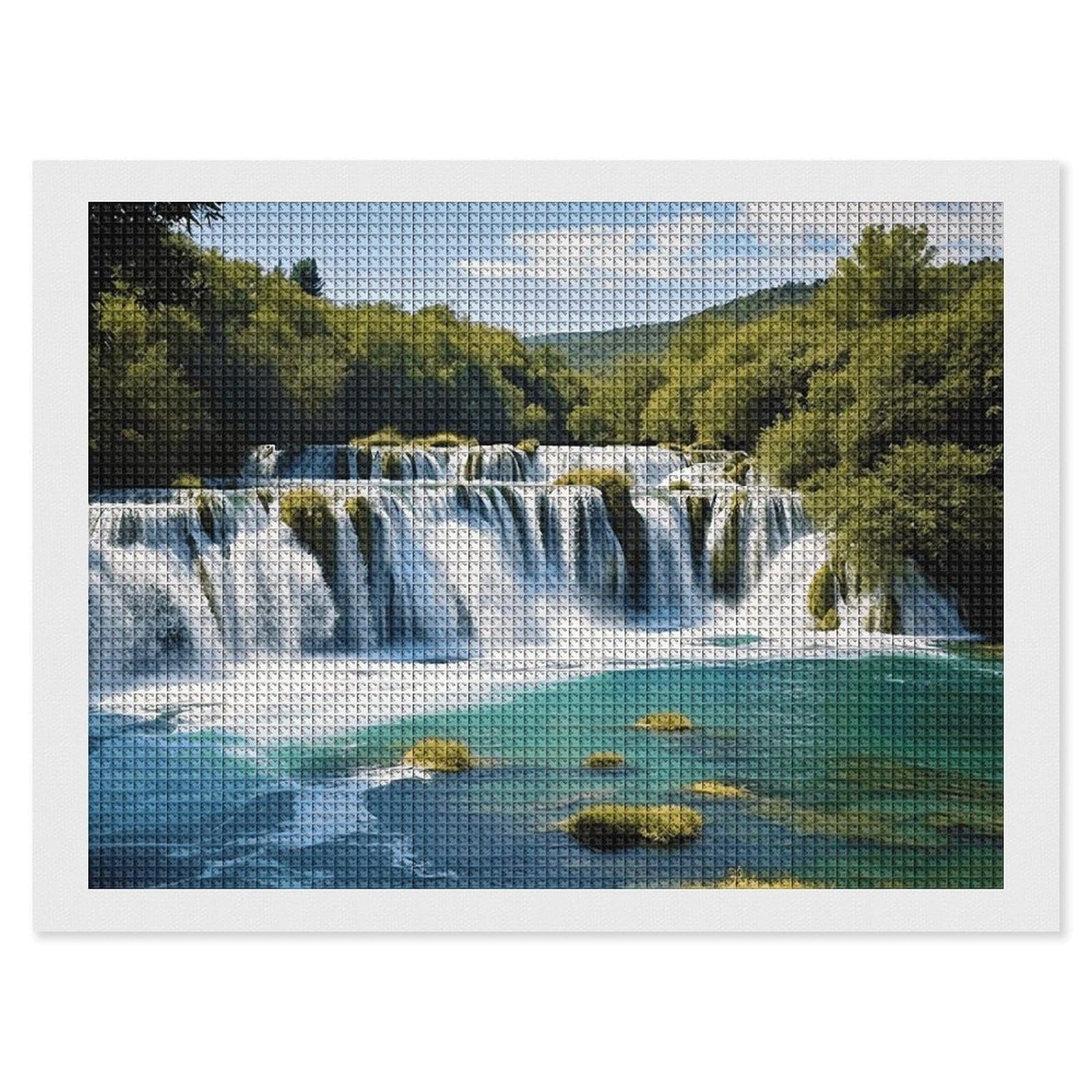 Diamond Painting Kits for Adults - DIY Diamond Art Kits for Beginners - Full 5D Paint Drill Diamond Dots Paintings- Waterfalls on Krka River Diamonds Pictures Gem Art And Craft Wall Decor 12"x16"