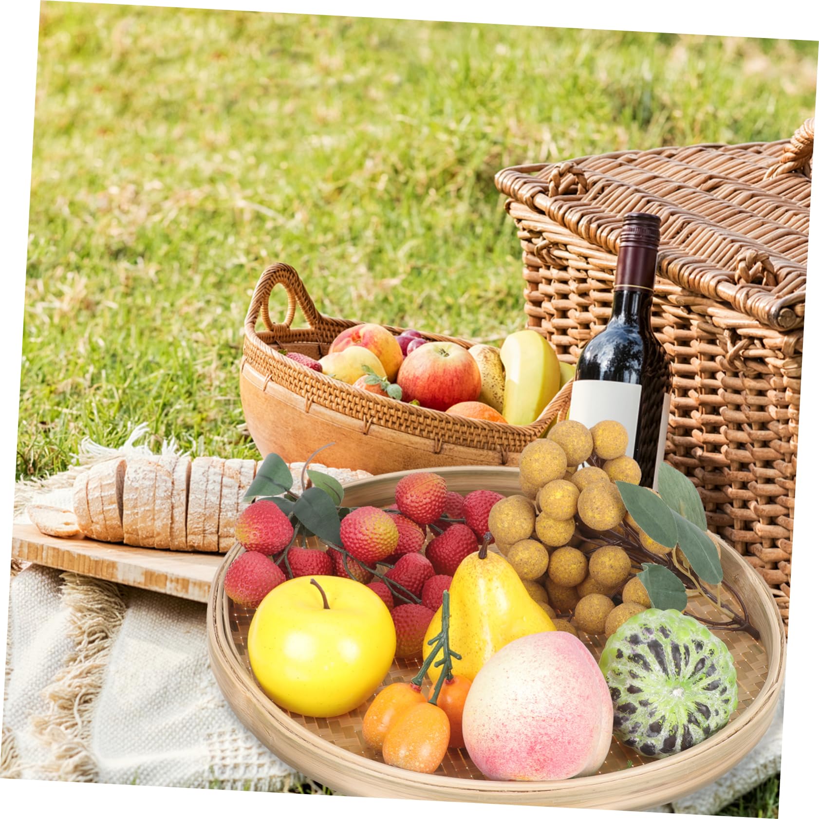 COLLBATH Drying Net Woven Serving Basket Woven Baskets Wall Hanging Basket Fruit Basket for Kitchen Woven Fruit Shallow Drying Baskets Snack Flat Shallow Basket Food Tray Weaving