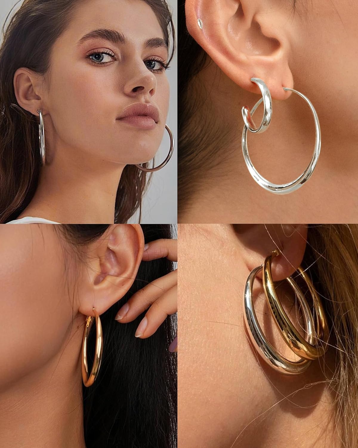 Silver Hoops Earrings for Women Hypoallergenic 925 Sterling Silver 14K Gold Plated Hoop Earrings Lightweight Large Thick Hollow Tube Hoop Earrings 30/40/50/60MM - Image 6