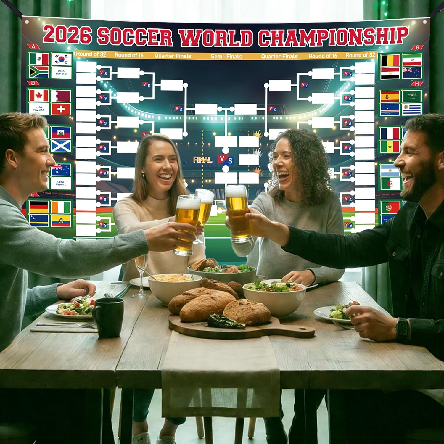 TAKEALOOKO 2026 World Cup Schedule Poster, Large 71" x 43" World Cup 2026 Match Schedule Wall Chart, Football Soccer Tournament Bracket Poster for Outdoor Yard Garden Porch Party Decorations