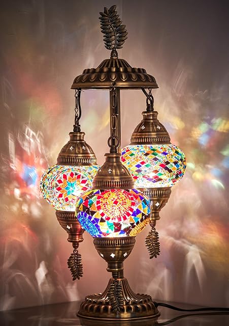 DEMMEX 2021 Stunning 3 Globe Turkish Moroccan Bohemian Table Desk Bedside Night Lamp Light Lampshade, 21 Inches (Gift Me)
