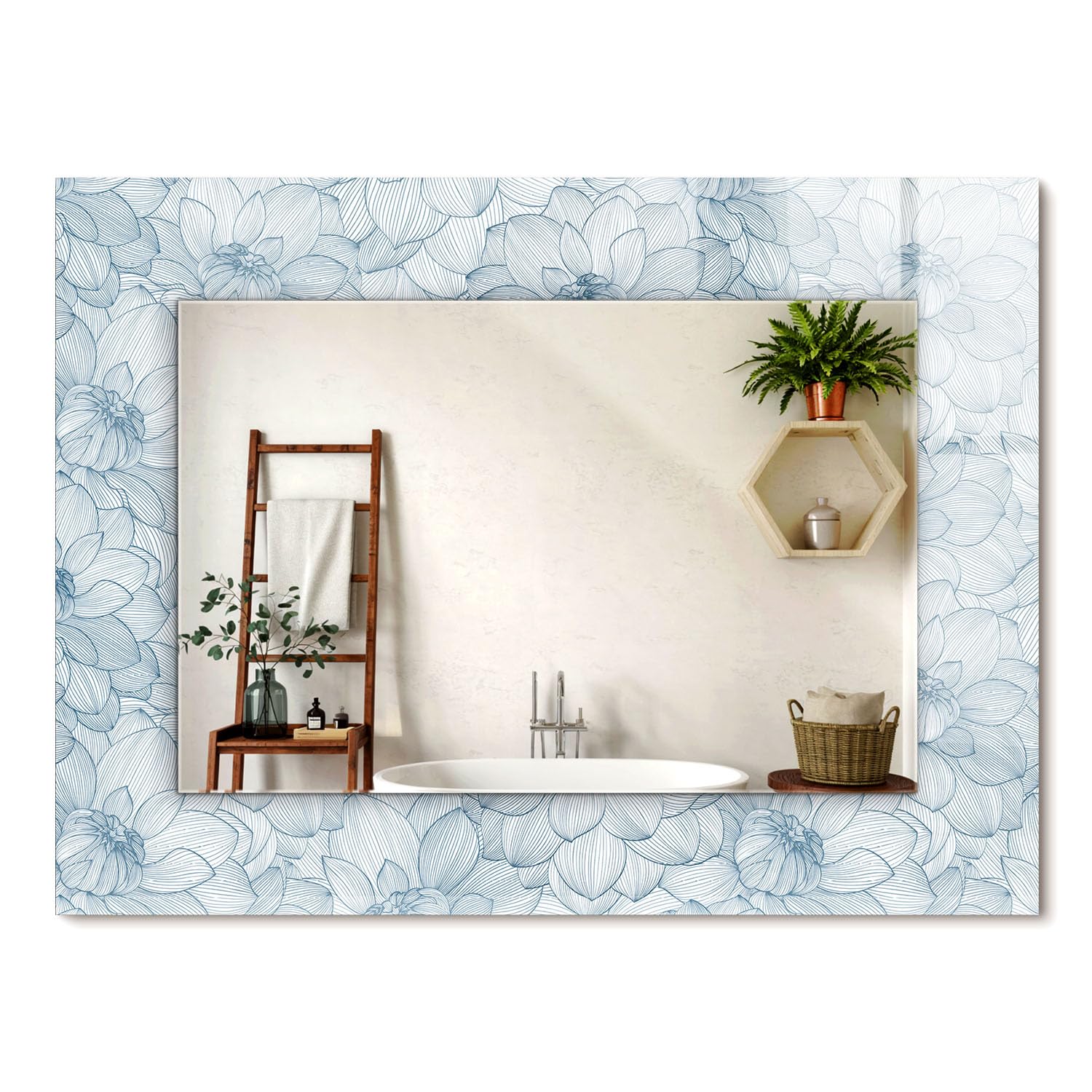 Miroir fonctionnel 80x60cm pour salle de bain au cadre imprimé étanche