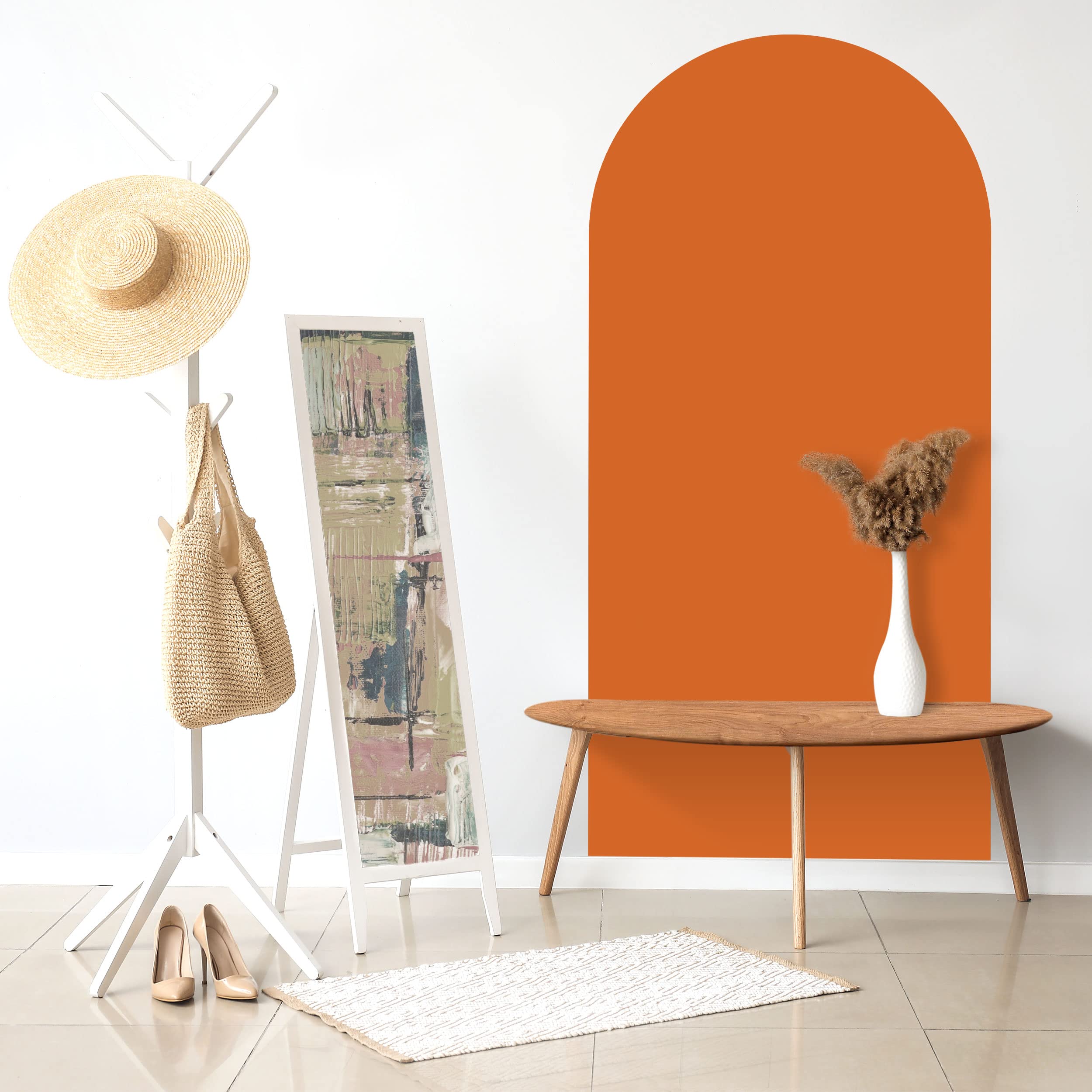 Arch Wall Decal - Premium Grade Vinyl Sticker - Boho Headboard, Wall Decals for Bedroom, Wall Boho Decor Living room, Removable Arch Wall Decal, Rent Friendly Decal with Installation Kit - Deep Orange Terracotta 72in x 35in by Beeloo Designs