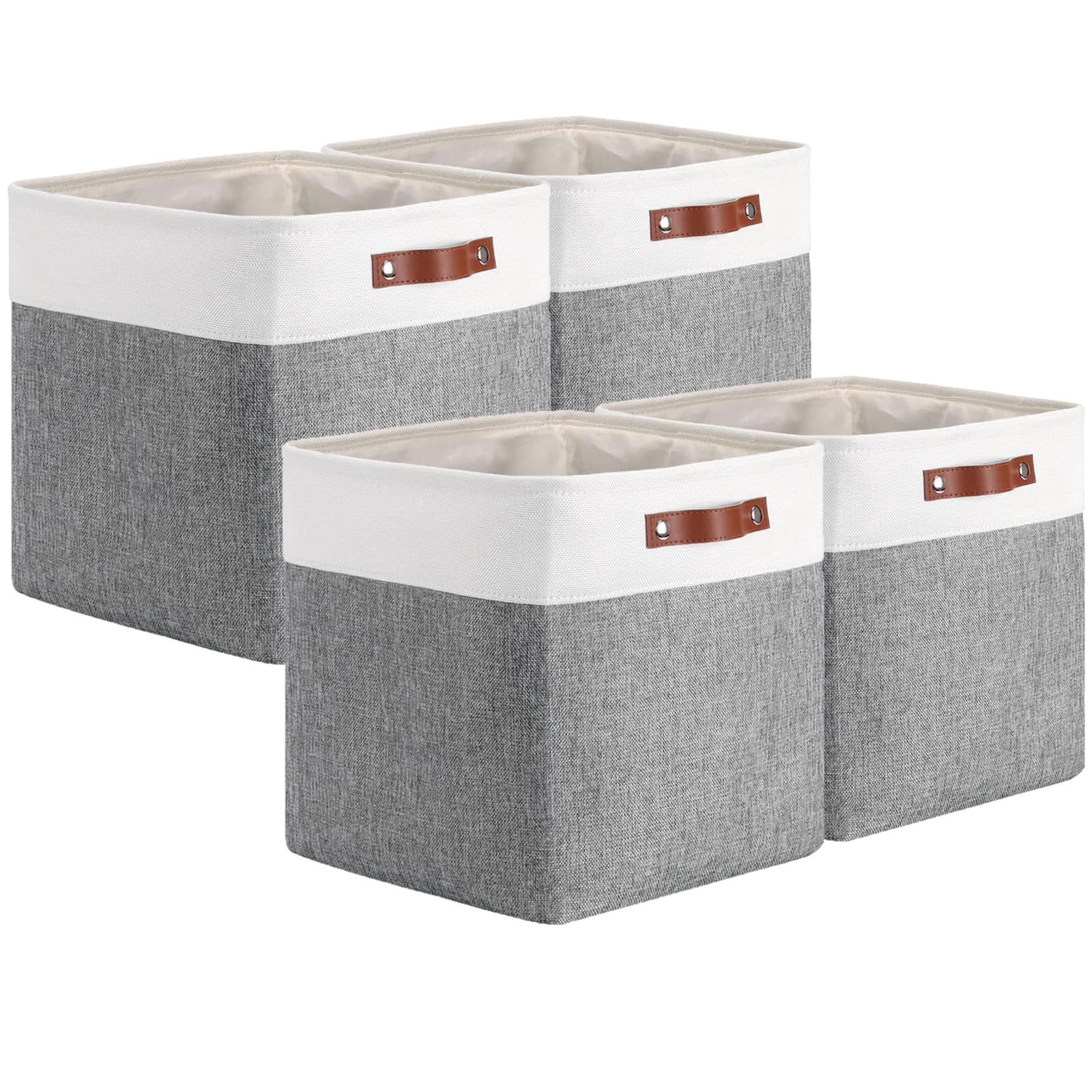 Mangata Thickened Storage Boxes, Set of 4 Fabric Storage Cubes with Handles(33x38x33cm, Grey White)