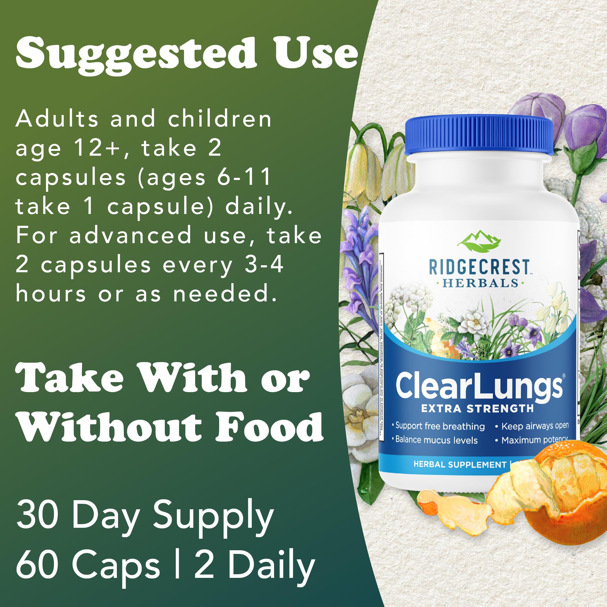 RidgeCrest Herbals ClearLungs Extra Strength, Natural