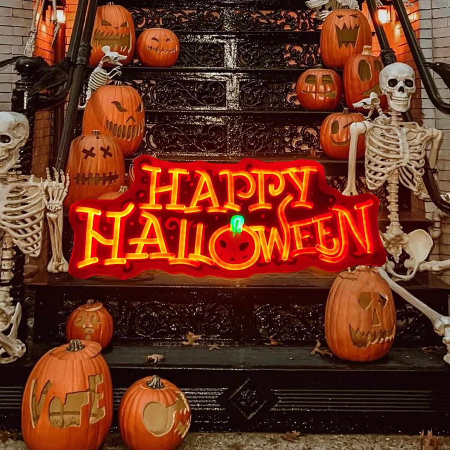 Großes Halloween Neonschild mit dimmbarem Schalter, USB Betriebenes Acryl Neon Schild LED Wanddekoration für Halloween Partys Deko, 17 x 10 Zoll