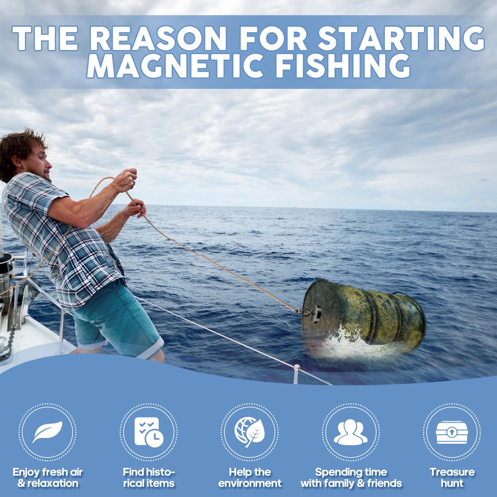Neosmuk Fishing Magnet, 800lb Pull Strong Magnets Heavy Duty Large Rare Earth Magnet, 3 Large Magnet for Remover, Super Neodymium High Power Magnet