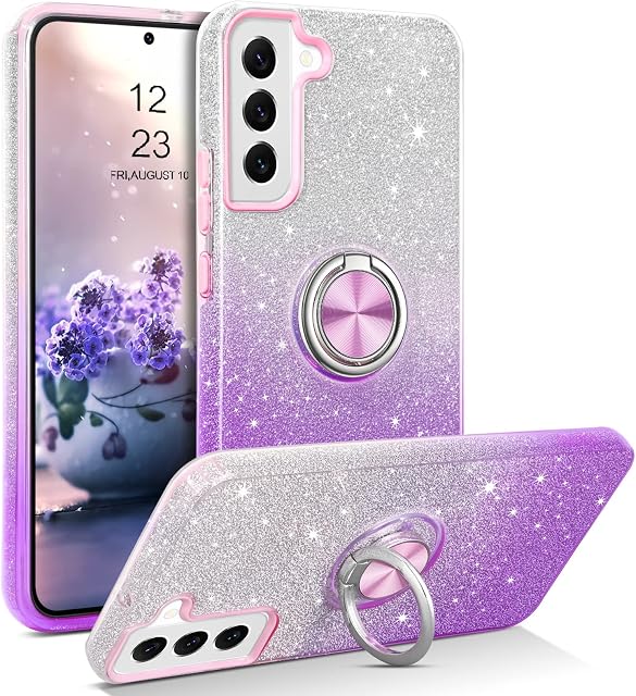 YINLAI Samsung Galaxy S22 Plus Case Bling Glitter Sparkle Samsung S22 Plus Case for Girls Women with Ring Holder Kickstand Protective Phone Case for Samsung Galaxy S22 Plus, Purple Gradient