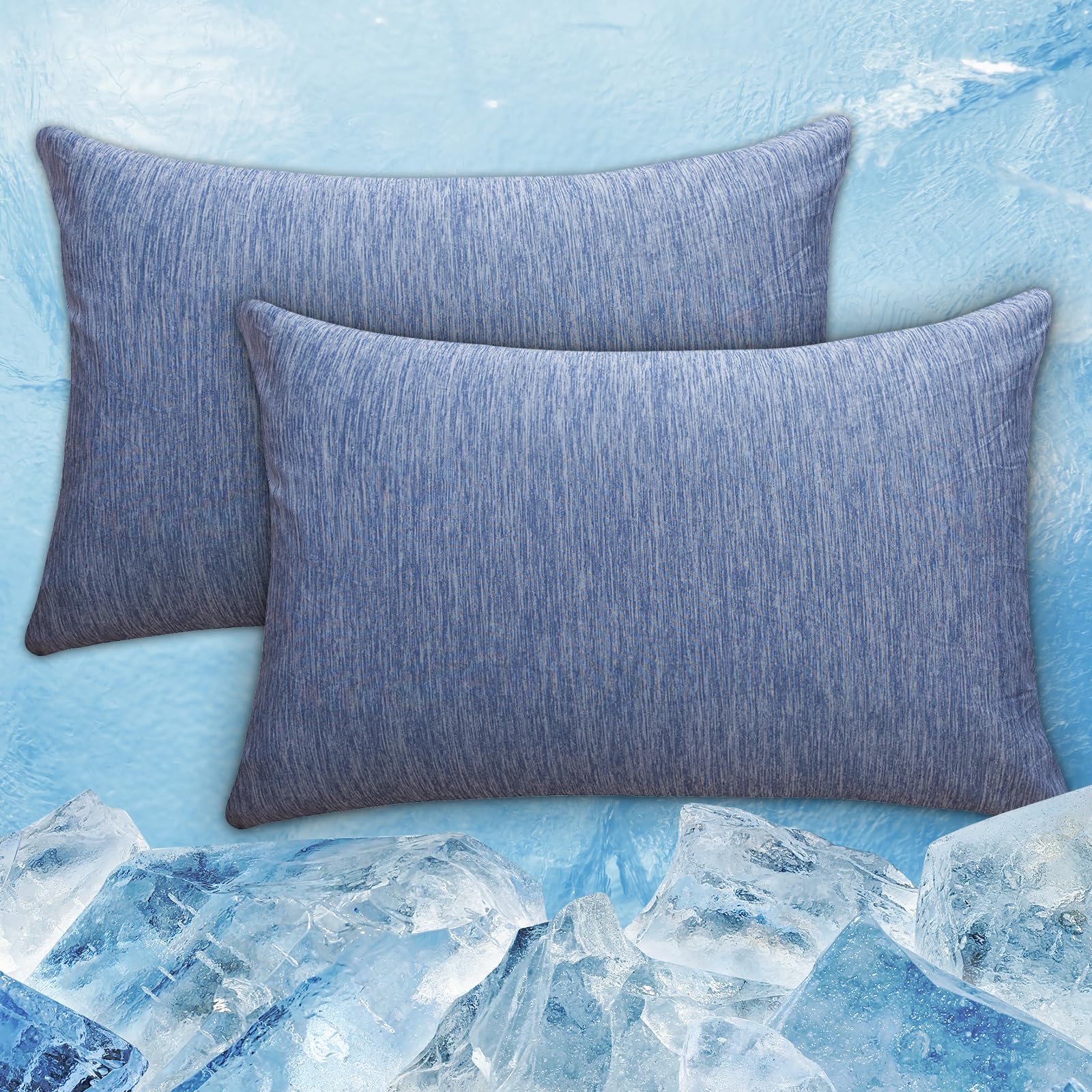 Cooling Pillow Cases Zipper Pillow Covers Q-Max > 0.45 Zippered Pillowcases for Hot Sleepers Night Sweats, Soft, Breathable, Skin-Friendly, Pillow covers 2 Pack King Size, 50 X 90 CM, Blue