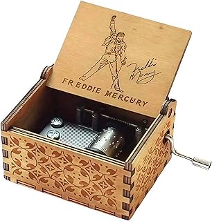 Comprar Greatest Hits Queen Freddie Mercury Caja de música tallada antigua con manivela de madera, caja musical de juguete
