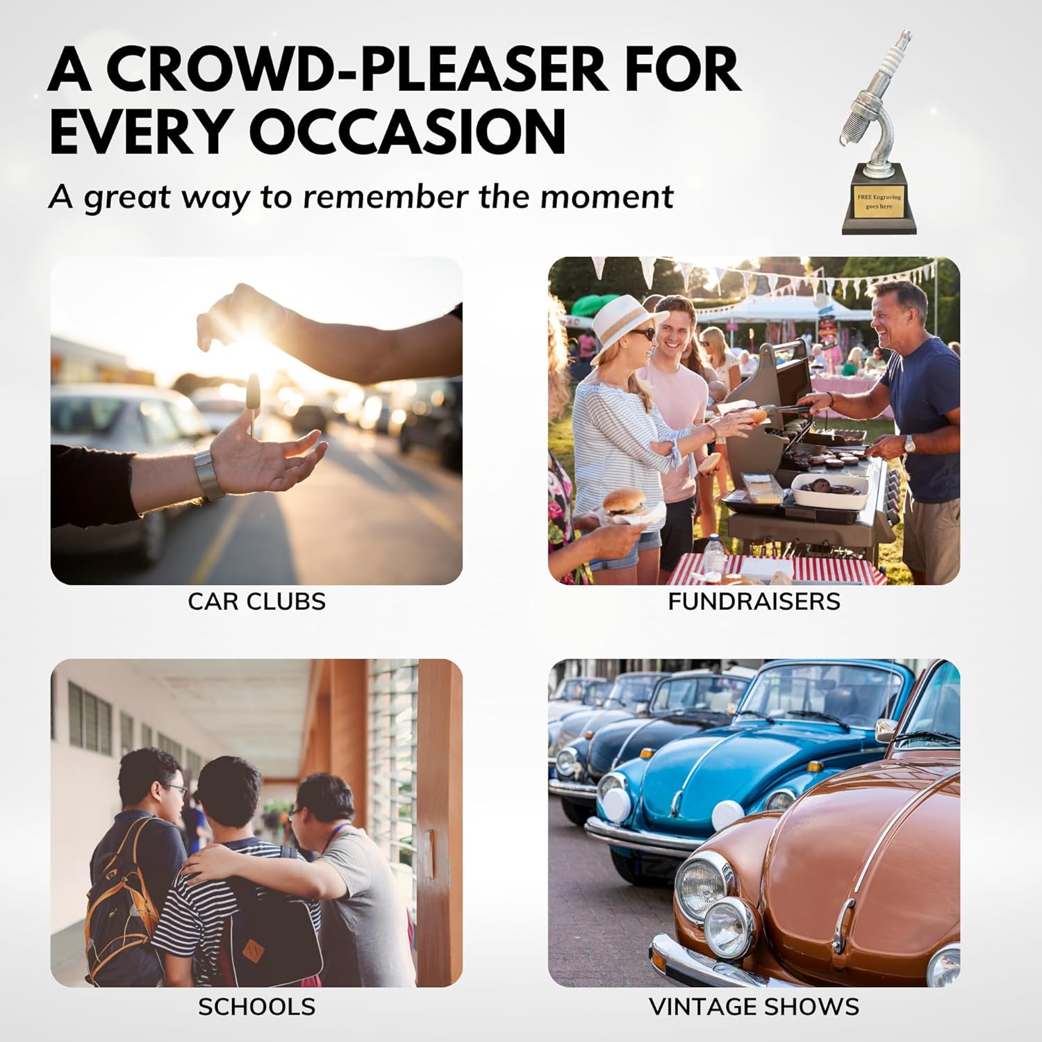 Trophy Outlet Spark Plug Car Show Trophy – Custom Engraved Award for Best in Show, People’s Choice, Muscle Cars, Trucks & Vintage Vehicles – Unique Automotive Recognition