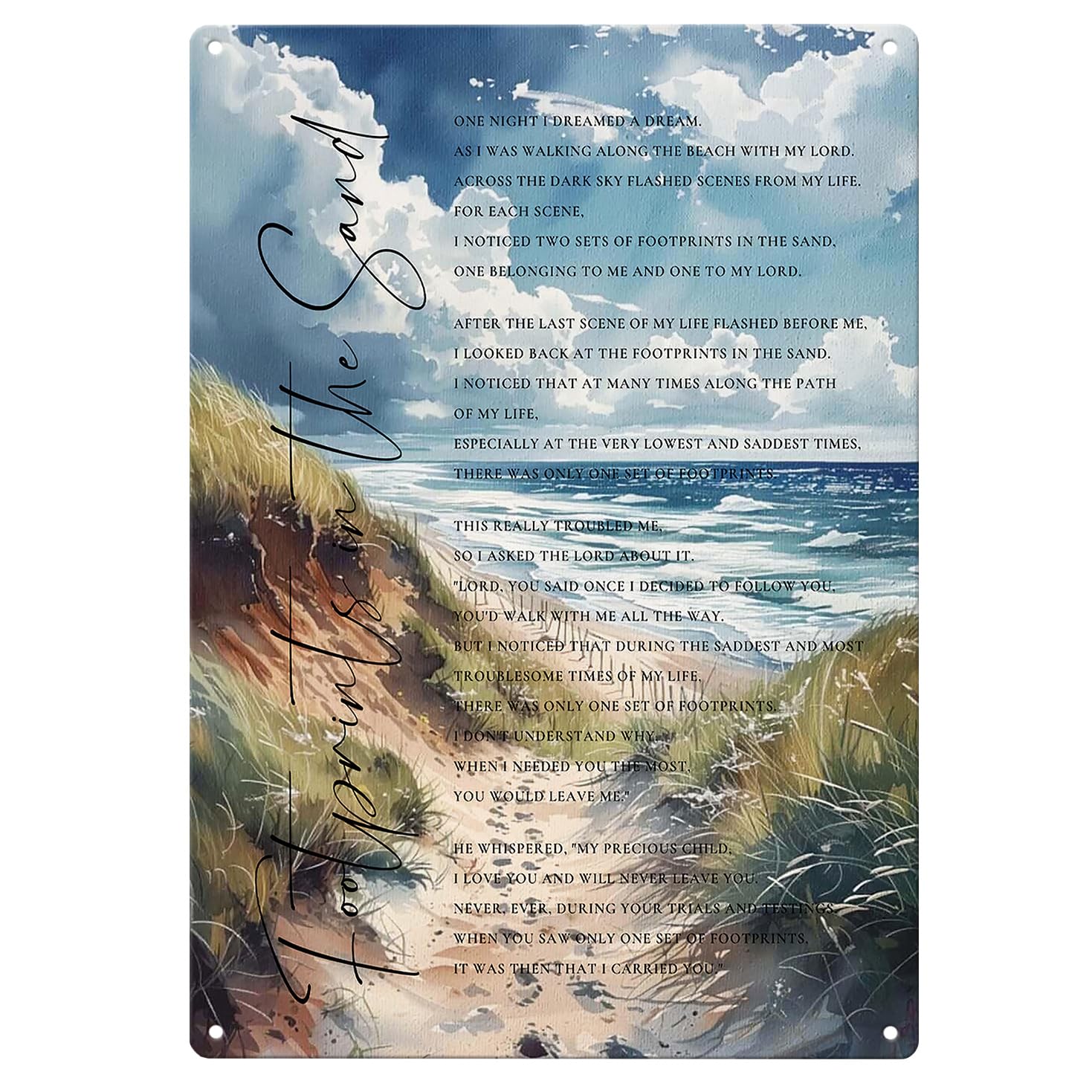 Yelacecca Footprints In The Sand Poem Wall Art Inspirational Christian Metal Sign Bible Verse Home Or Office Decor Metal Sign Plaque Poster 8X12 Inches