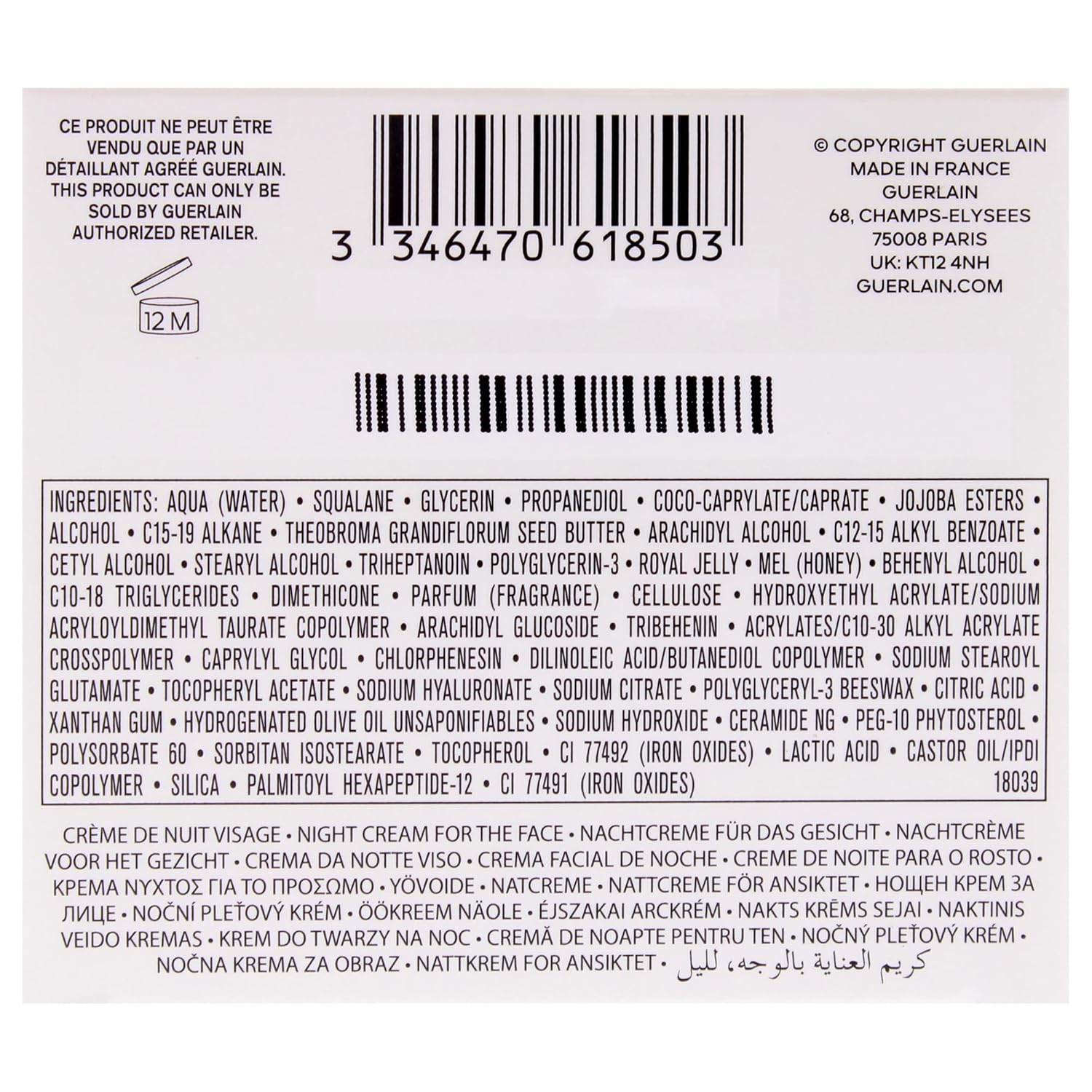 Abeille Royale Honey Treatment Night Cream by Guerlain for Unisex - 1.6 oz Cream