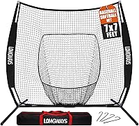 LOMGWAYS 7x7ft Baseball Softball Batting Net with Steel Frame - Portable Pitching Hitting Practice Backstop & Carry Bag for All Levels