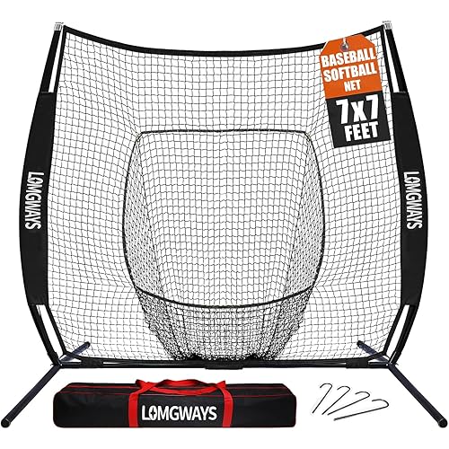 7x7ft/8x8ft Baseball Softball Net with Steel Frame for Batting, Hitting, Pitching, Portable Baseball Batting Net with Carry Bag, Great for All Levels