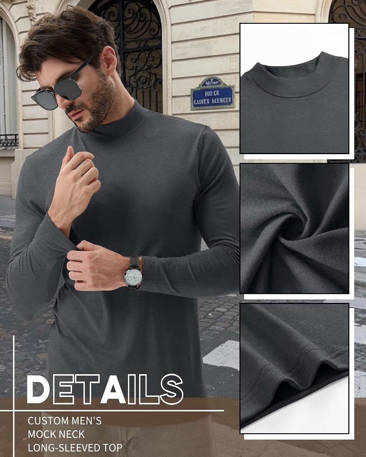 Evervibe 6 Pack Mens Thermal Shirts Mock Turtleneck Tops