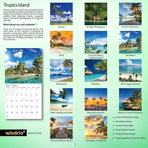 Miniatura 2 de Calendario de pared 2023 calendario de pared mensual de 14 unidades isla tropical noviembre de 2022 a diciembre de 2023 12 x 24 pulgadas papel