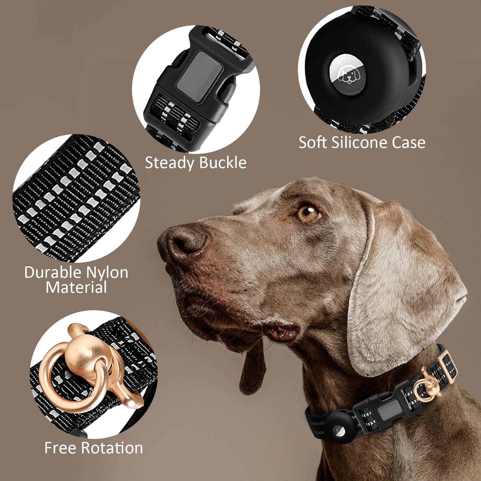 Ledeak Tactical Dog Collar for AirTag Waterproof Nylon Dog Collars with Silicone Protective Case for Apple Airtag Reflective Adjustable Durable Dog Collar for Medium Large Dogs (Black - Image 2
