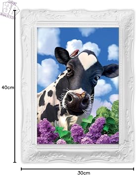 3D LiveLife Lenticular Pictures - Curious Cow from Deluxebase. A3 Unframed Deep 3D Effect Animal Wall Art for Living Room, Bedroom or Kitchen. Unique Cow Print Poster for Home Decor.