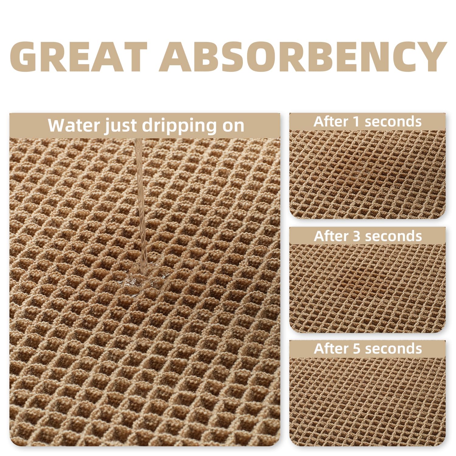 Upgraded Waffle Bath Mat Non Slip Super Absorbent Quick Dry Bath Mats for Bathroom Floor Machine Washable Bathroom Mat Ultra Soft Boho Bathroom Rugs with Tassels Beside Tub, 17" x 24", Brown — view 3