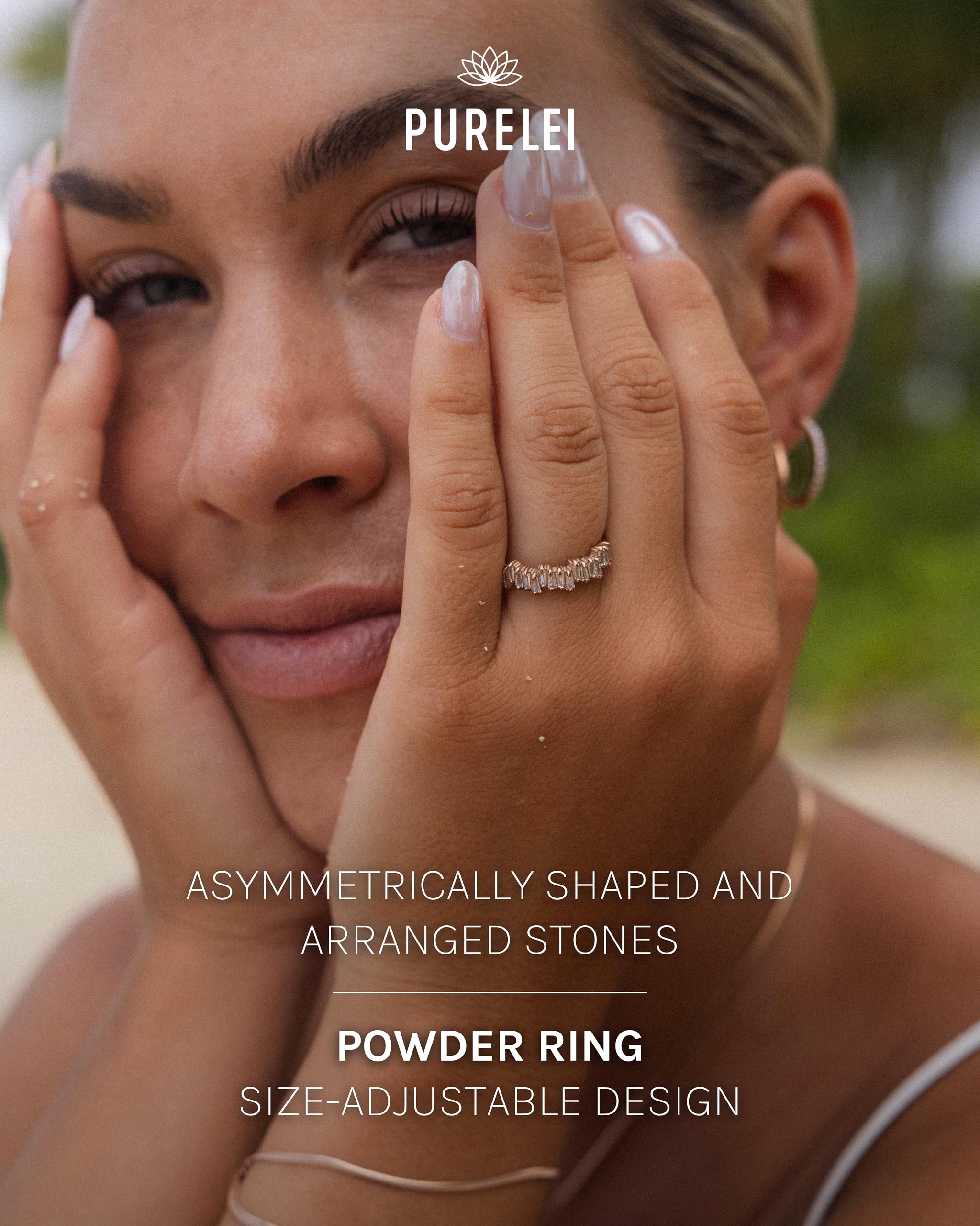 Purelei Powder Ring (Gold, Silber), Damen Ring Silber 18K vergoldet, Wasserfester Ring mit asymmetrischen Schmucksteinen, größenverstellbar, Geschenk für Damen