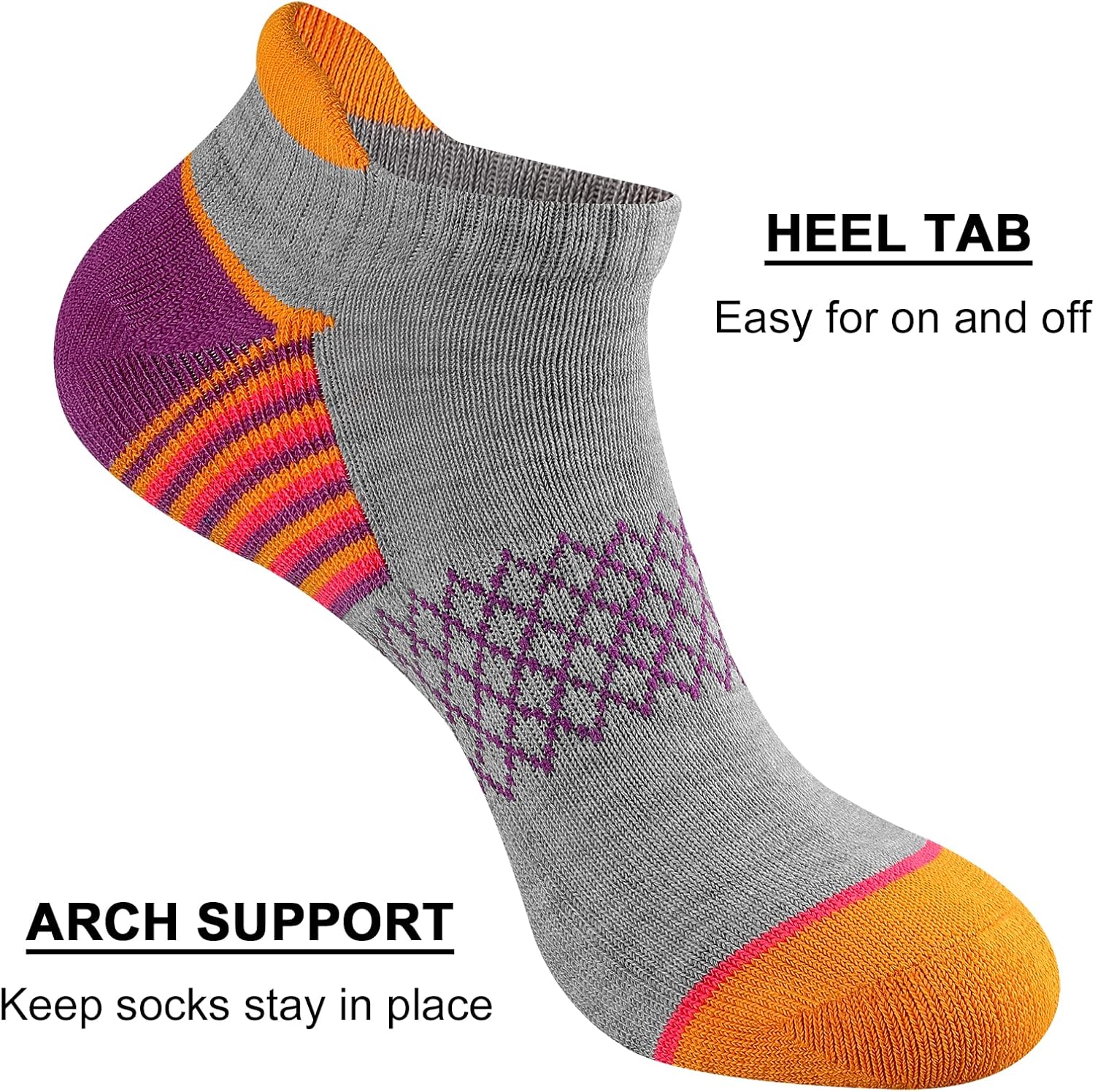 eallco Womens Ankle Socks Athletic Running Socks Sport Cushioned Socks With Tab 6 Pairs - Image 3