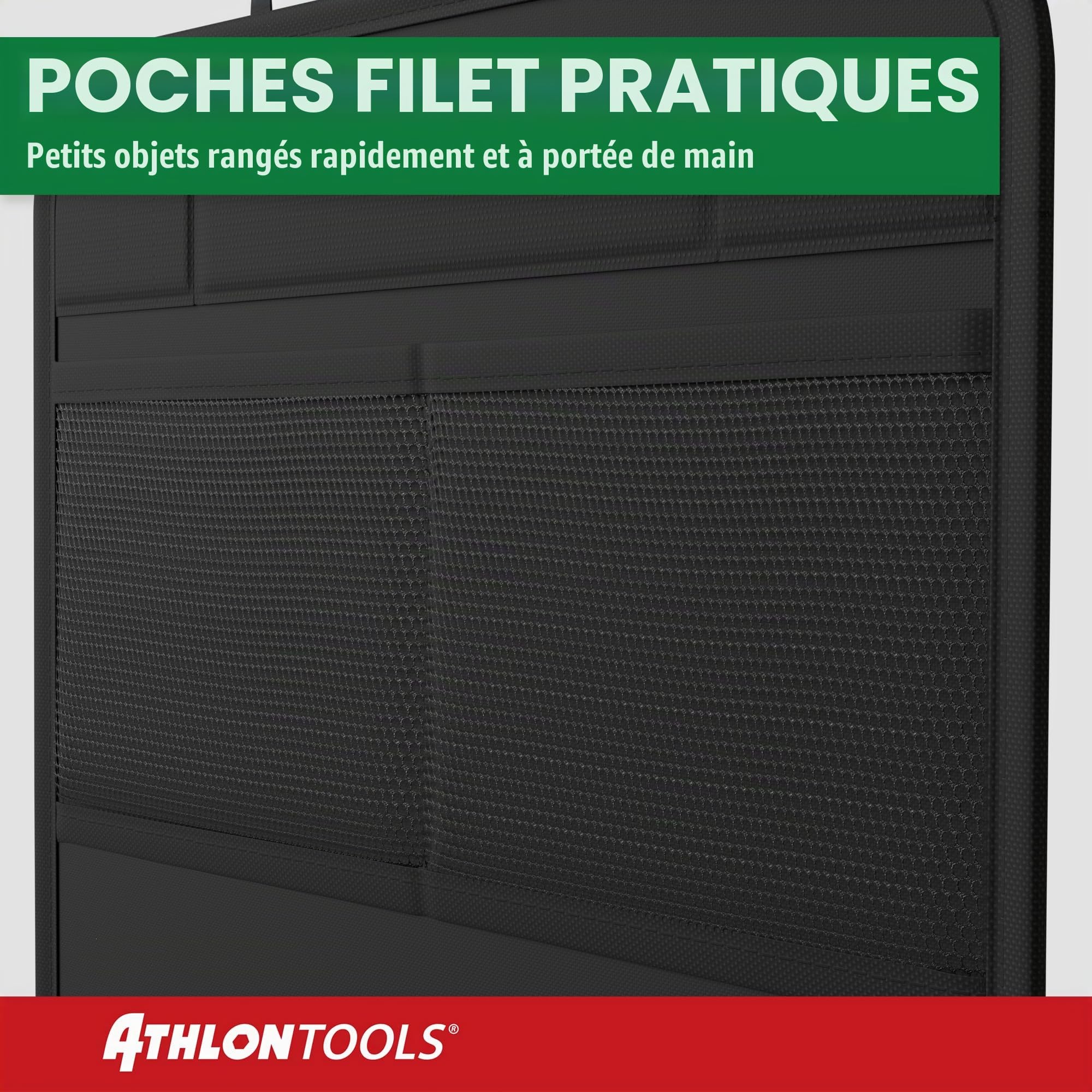 ATHLON TOOLS Protège-Dossier de Siège Auto avec Poches de Rangement en Maille - Kick Mat Renforcé et Imperméable - Résistant à la Saleté - Facile d'entretien - Universel pour Voiture