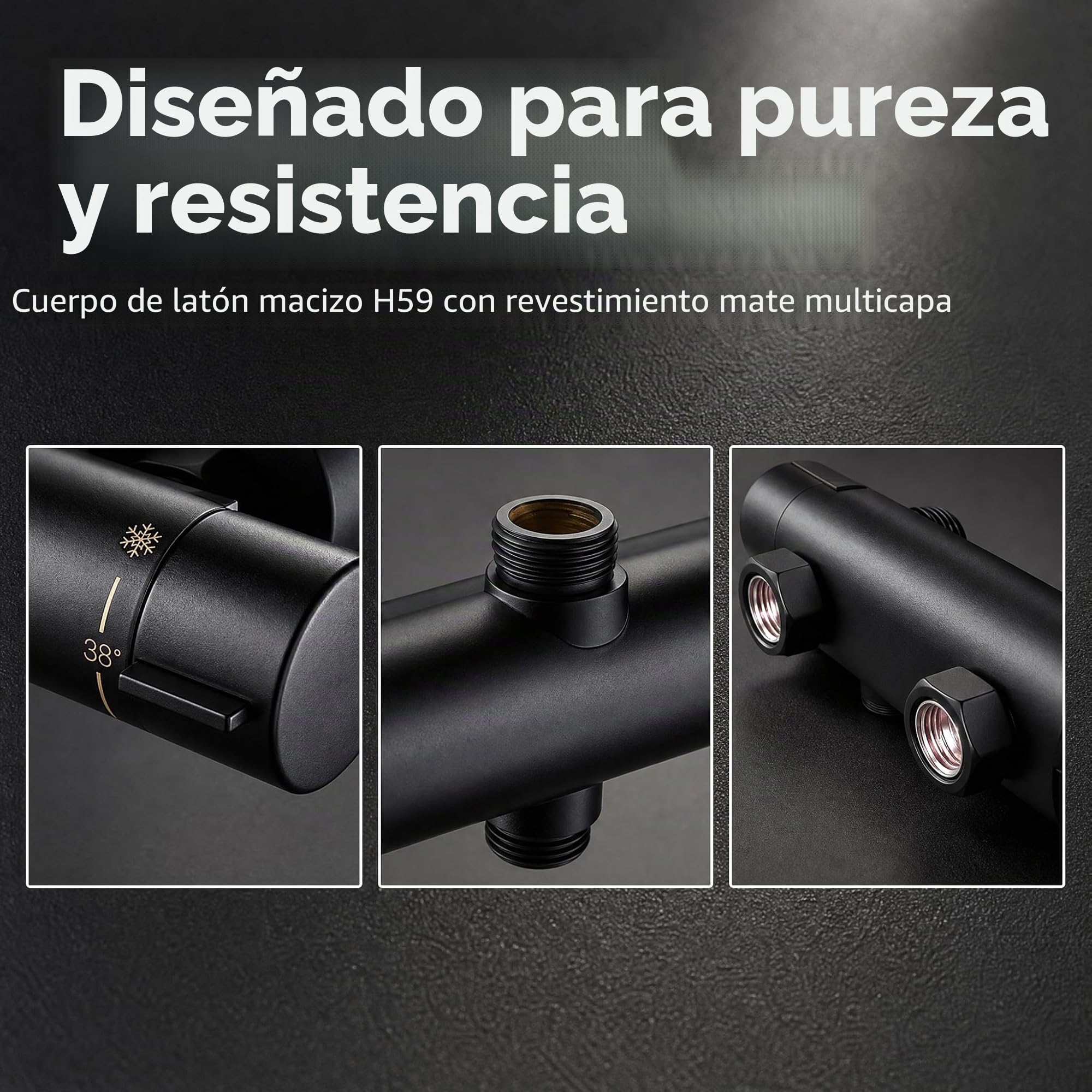 Grifos de Ducha Termostáticos 38 ℃ Termostato de Ducha de Bañera Negro Inferior G 1/2 "Superior 3/4"BSP Grifo de Ducha de dos Salidas Grifo de Ducha Termostático Cromado de Latón