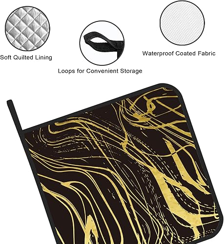 Miniatura 3 de Juego de 2 soportes para ollas de mármol negro dorado resistente al calor para microondas, horno, horno, platos finales y barbacoa