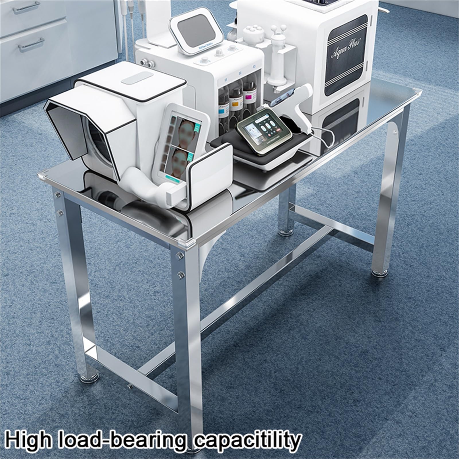 Tavolo da lavoro da laboratorio in acciaio inossidabile resistente con colonne reced, collegamento avvitato Triangu, piano di lavoro ispessito, piedini regolabili, elevata capacità di carico per uso