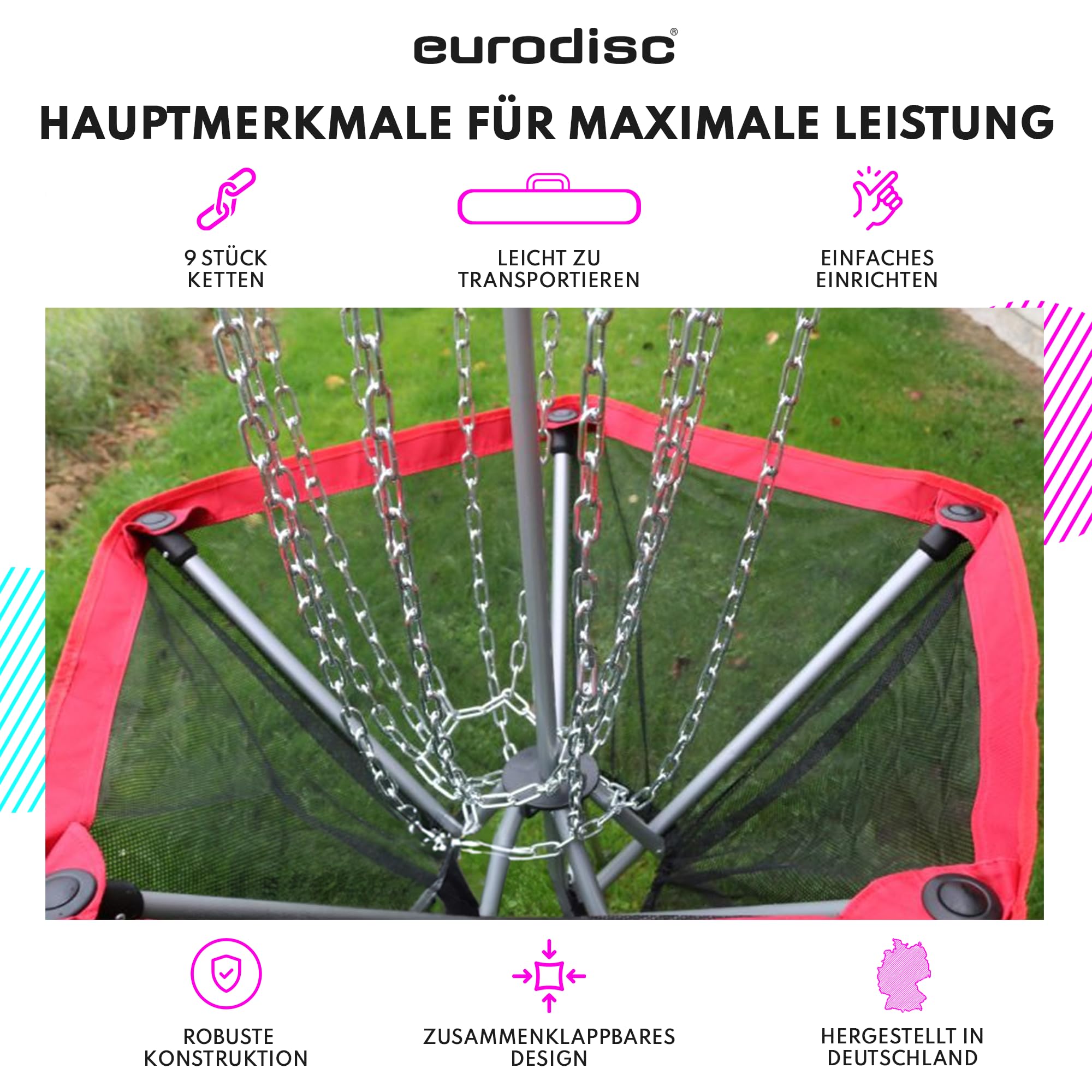eurodisc 1Click! Profi Discgolfkorb, leicht zu tragen, mit einem Handgriff aufgebaut, Familientrendsport Discgolf