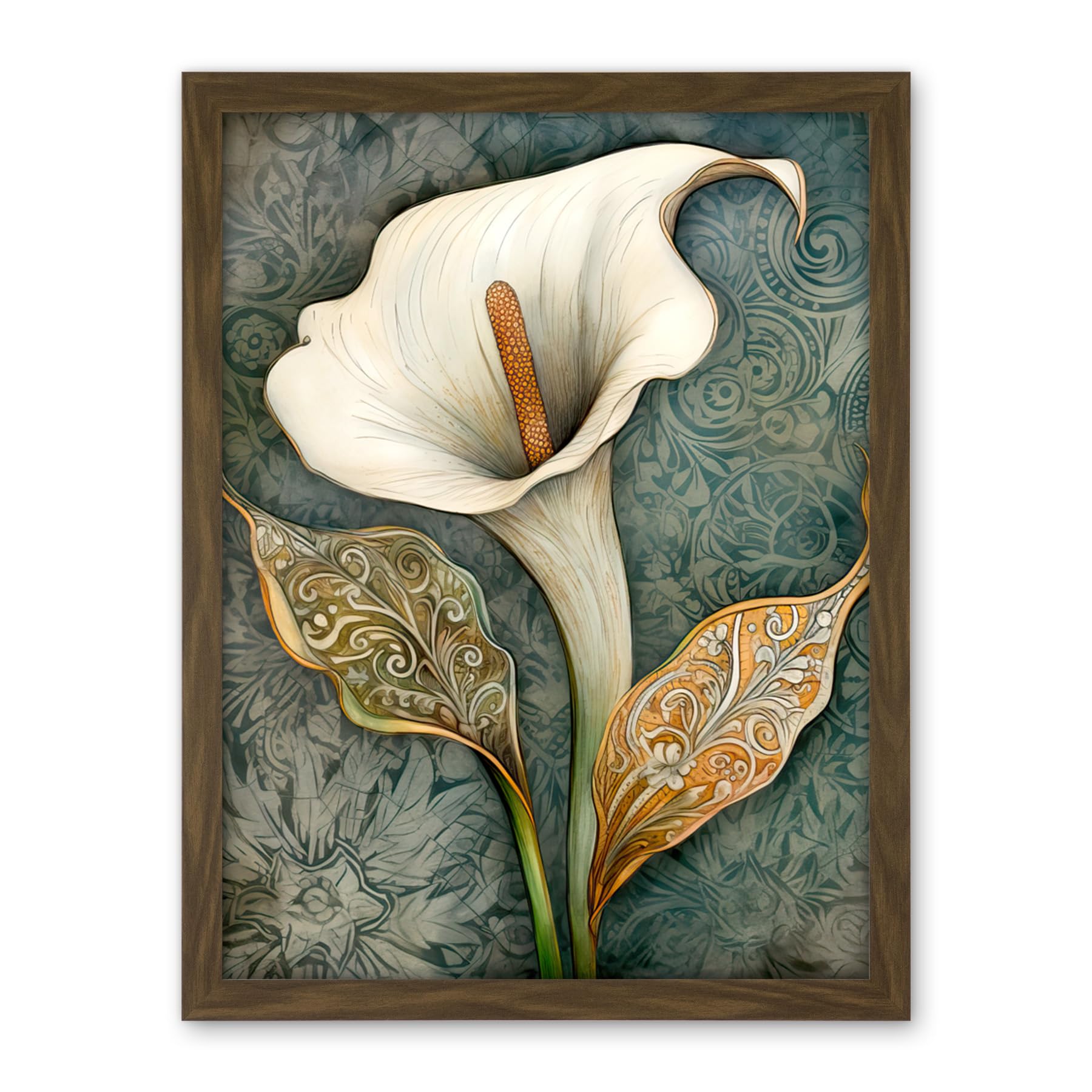 Artery8 William Morris Style Art Nouveau Calla Lily Flower Artwork Framed Wall Art Print 18X24 Inch
