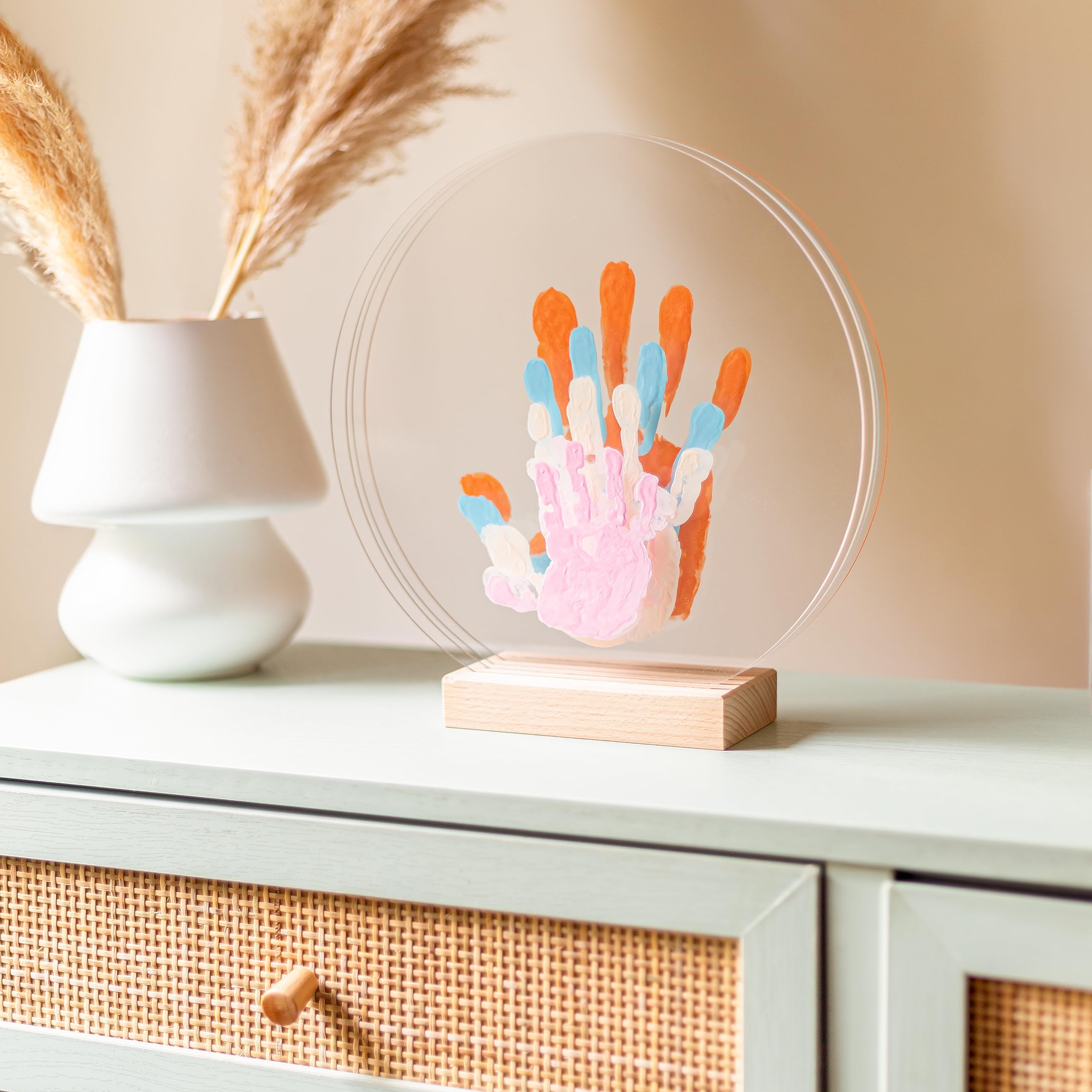 LouYou Kit Famiglia 4 Pastello - Cofanetto Regalo Nascita Bambino o Bambina - Impronta Mani e Piedi - Natale o Compleanno - Plexiglass Personalizzato - Legno Naturale