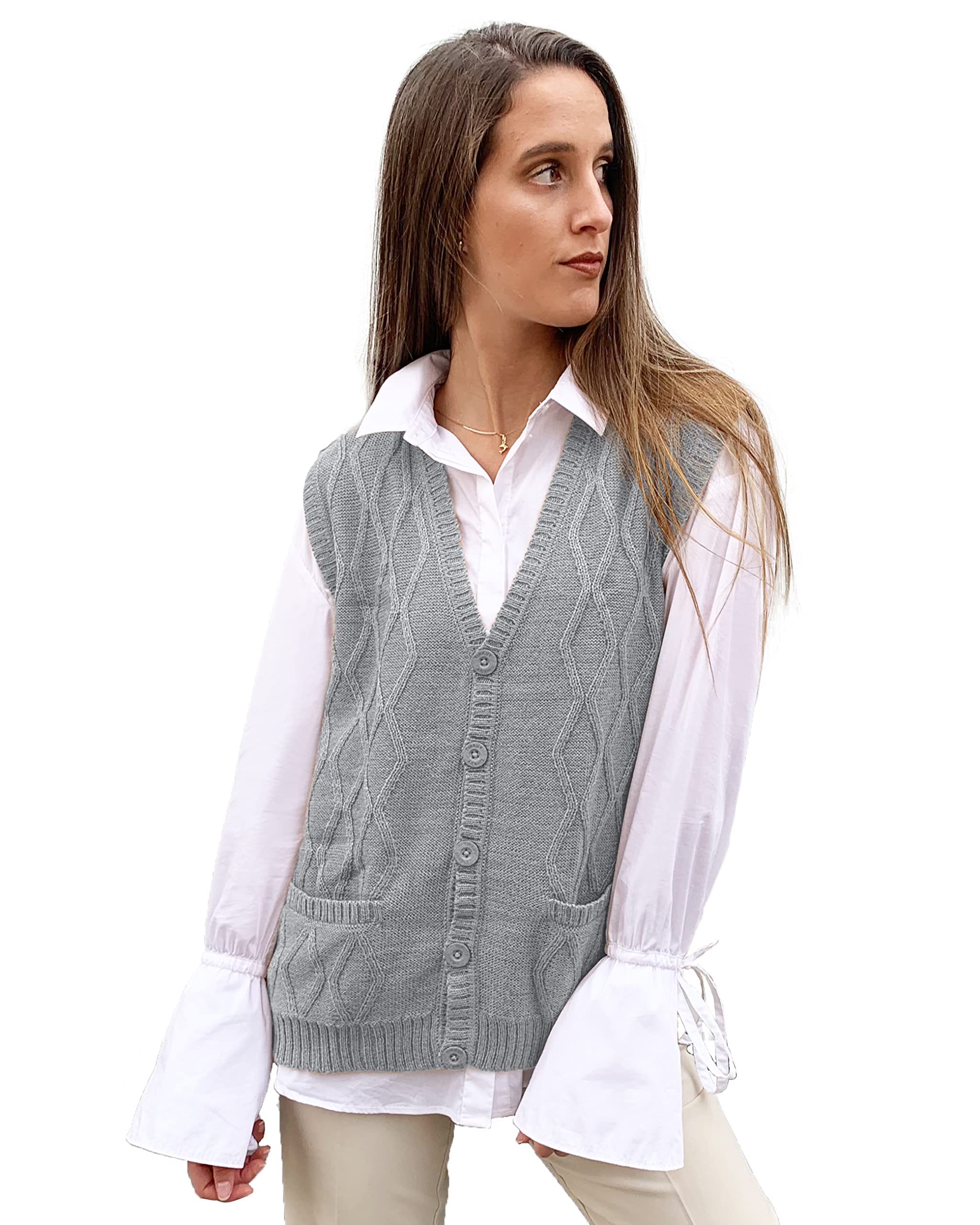 TINKUY Peru Women's Alpaca Wool V Neck Argyle Cardigan Vest