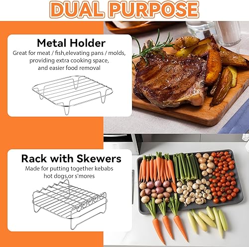 Miniatura 6 de Estante cuadrado para freidora de aire, estante deshidratador apilable de acero inoxidable multicapa, accesorios cuadrados para freidora de aire,