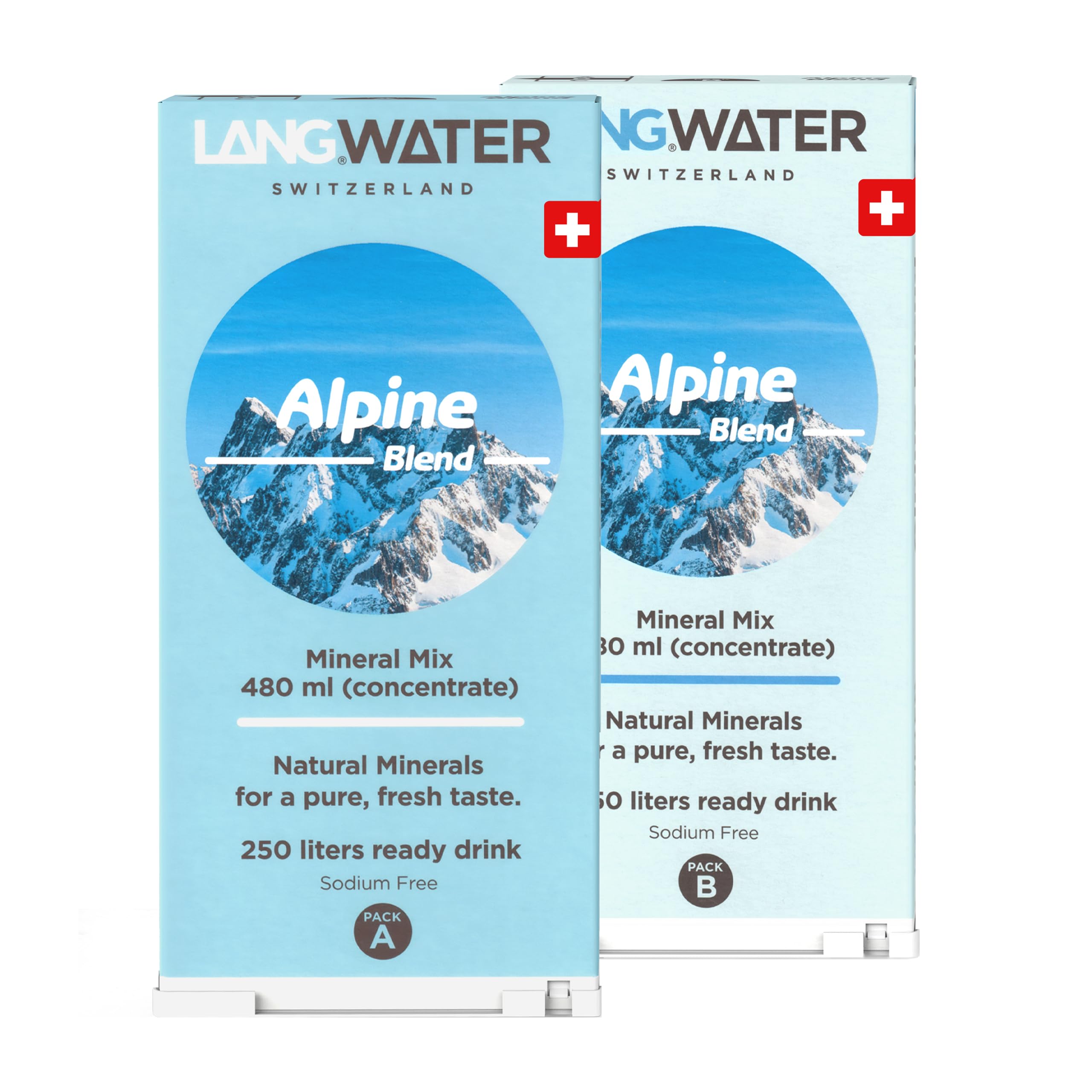 LANGWATER Alpine Blend Minerales. 2 paquetes de Minerales Naturales Líquidos (Calcio, Magnesio) Aditivo Mineral para el Purificador de Agua Osmosis Inversa LANG TheWell - Mejore Agua Osmosis