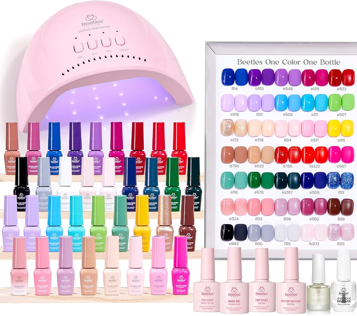 Kit de esmalte de uñas en gel Beetles con luz U V - Juego de esmaltes en gel de 35 colores y 68 piezas | Kit de uñas de un Color, una botella, susurros de temporada con capa Base superior, belleza imprescindible, regalos de manicura de salón DIY para mujeres