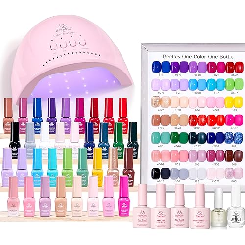 Beetles Gel Nail Polish Kit with U V Light - One Color One Bottle 35 Colors 68 Pcs Gel Polish Kit with Top Base Coat Beauty Must Have DIY Salon Set Seasonal Whispers Collection Gifts for Women Girls