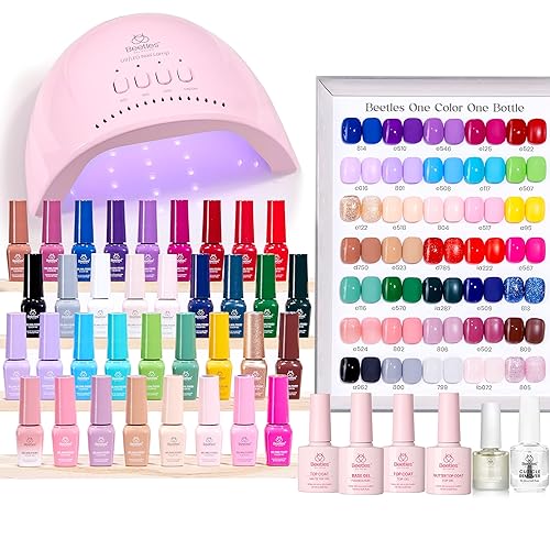 Miniatura 12 de Beetles - Kit de esmalte de uñas de gel con luz UV, kit de 54 piezas de uñas de gel que brillan en las cuatro estaciones, juego de 32 colores con 0