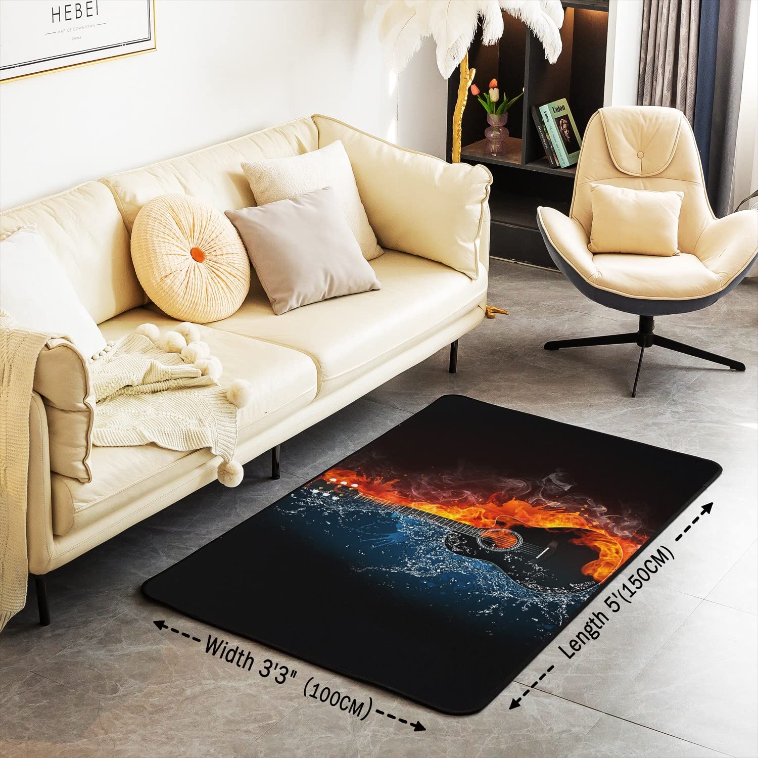 Loussiesd Tappeti per soggiorno, camera da letto, musica a tema chitarra, super accogliente, tappeto musicale rock per bambini, tappetino per la casa, 150 x 200 cm