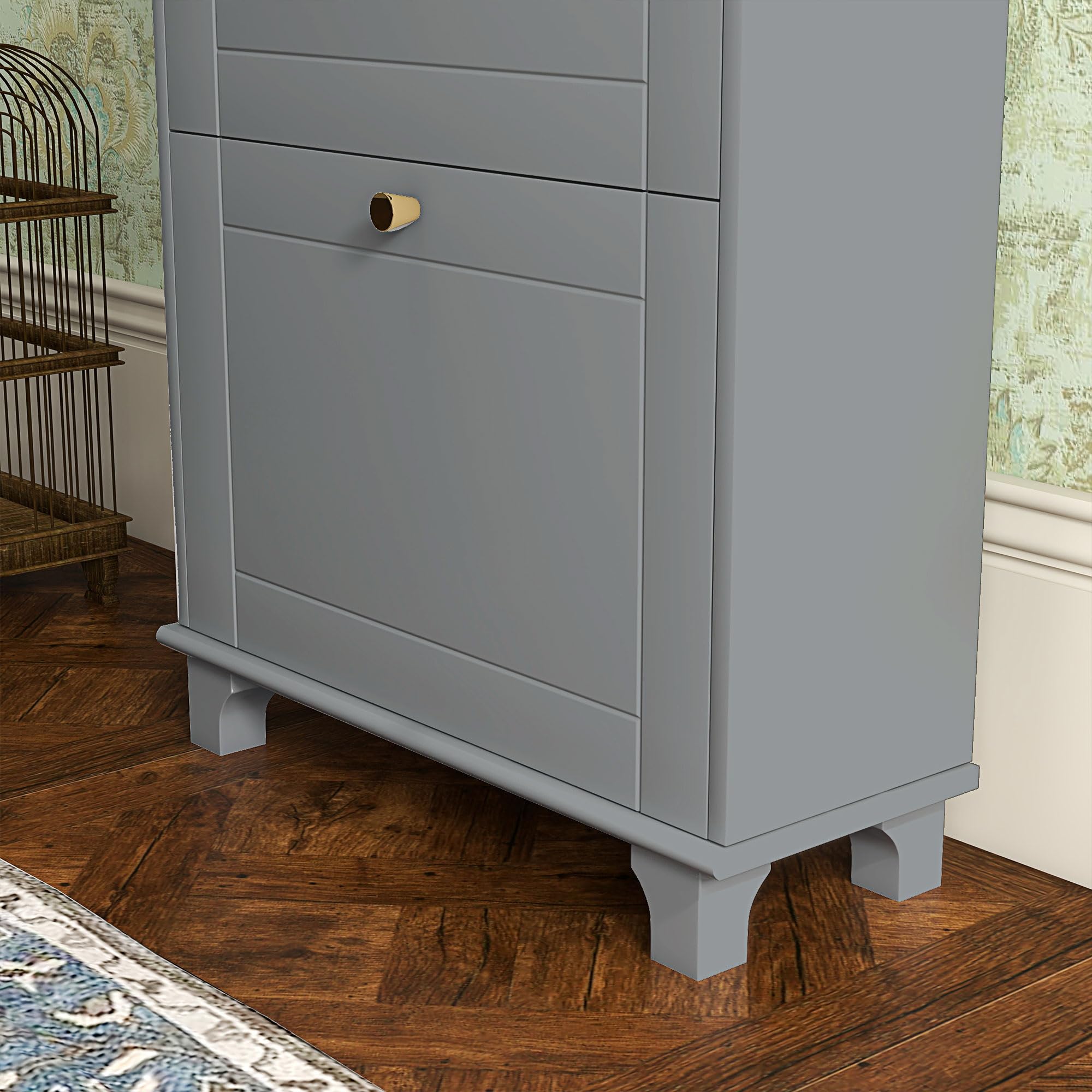 HOMCOM Scarpiera stretta scarpiera ingresso corridoio con 2 cassetti pieghevoli e 1 cassetto estraibile per 8 paia di scarpe per corridoio 60 x 23,5 x 98,5 cm grigio