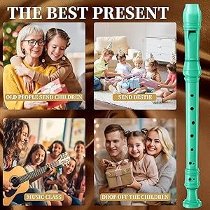 Soprano Recorder Instrument for Kids Beginners Student German Fingering C Key Recorder Instrument 3 Piece with Cleaning Rod and Bag Fingering Chart (bright green)